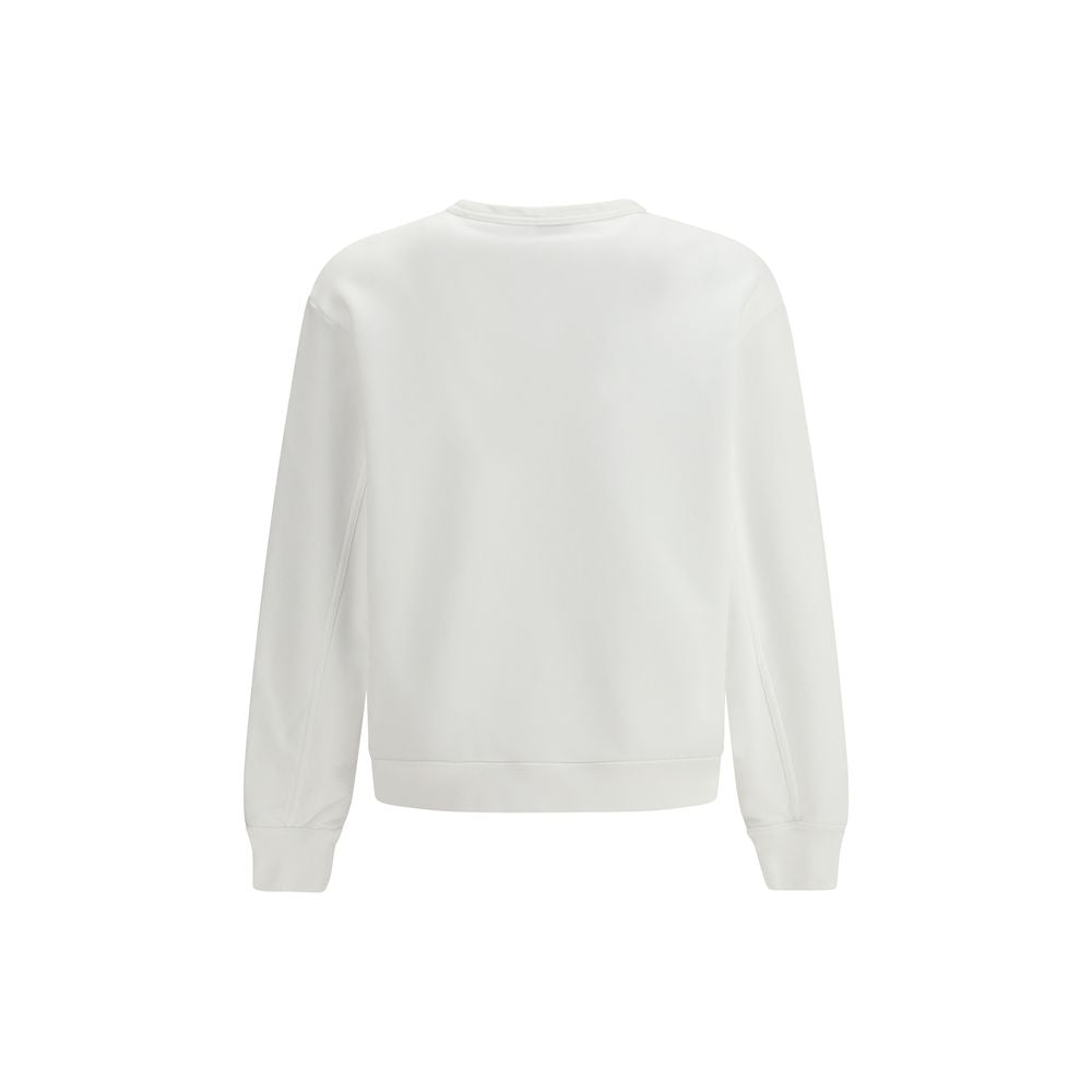 Sweatshirt en coton blanc de la marque Kenzo avec logo brodé, porté par un mannequin, vue de face.