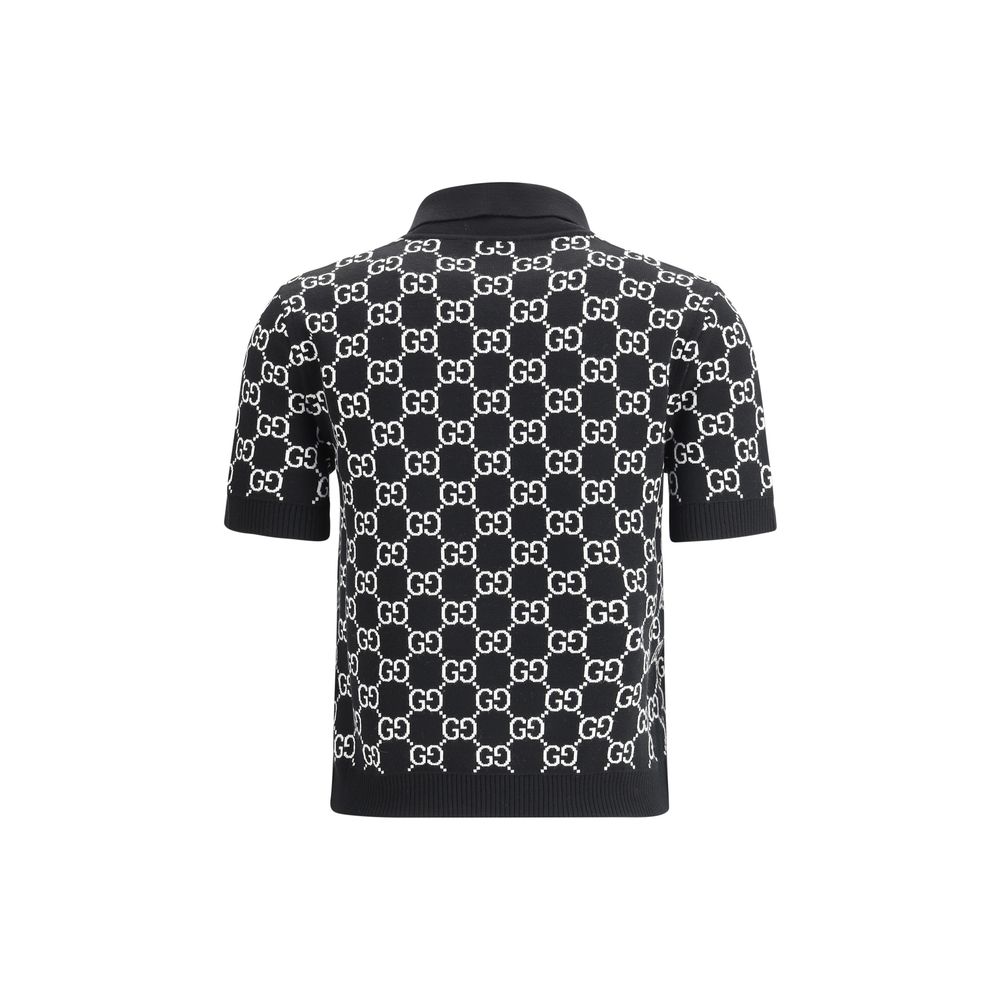 Chemise Gucci en laine noire Oves Aries avec col classique et manches longues, détail élégant et tissu de qualité.