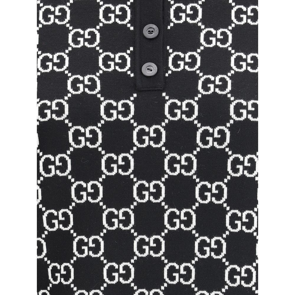 Chemise Gucci en laine noire avec col oves et détails Aries, élégante et sophistiquée, vue en gros plan.