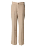 Pantalon chino beige à taille haute et coupe droite de la marque Emporio Armani, visible avec une fermeture éclair et poches latérales