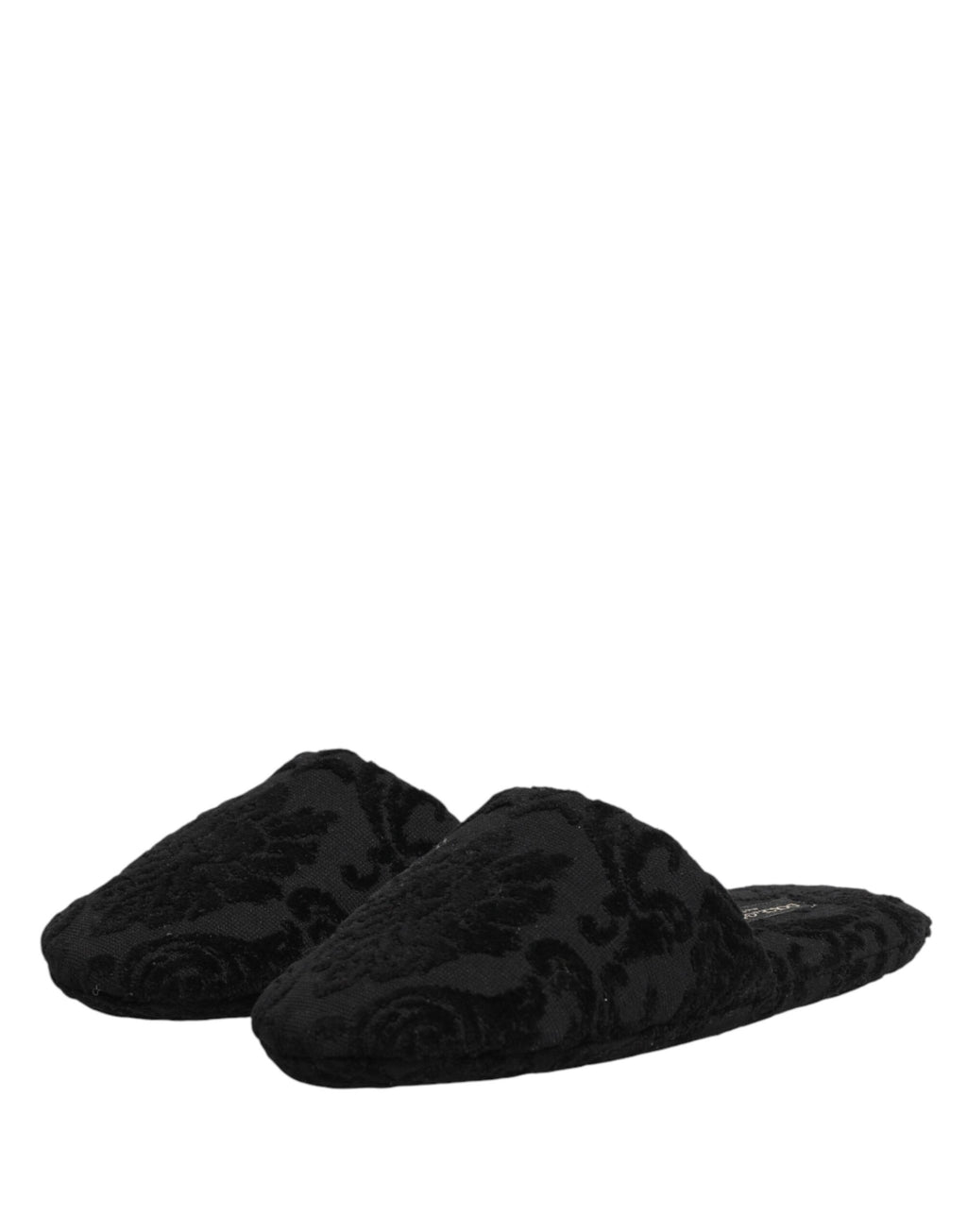 Pantoufles plates Dolce & Gabbana noires avec logo brodé, chaussures confortables et élégantes pour femmes.