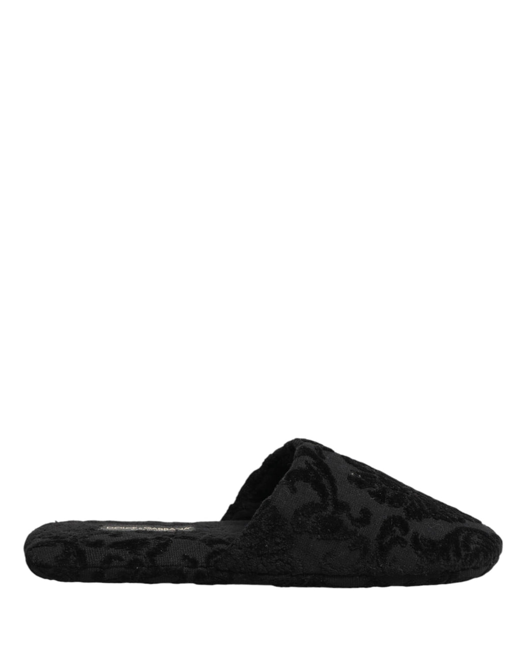 Chaussures plates Dolce & Gabbana, slippers noires avec logo brodé, style confort et élégance pour femmes.