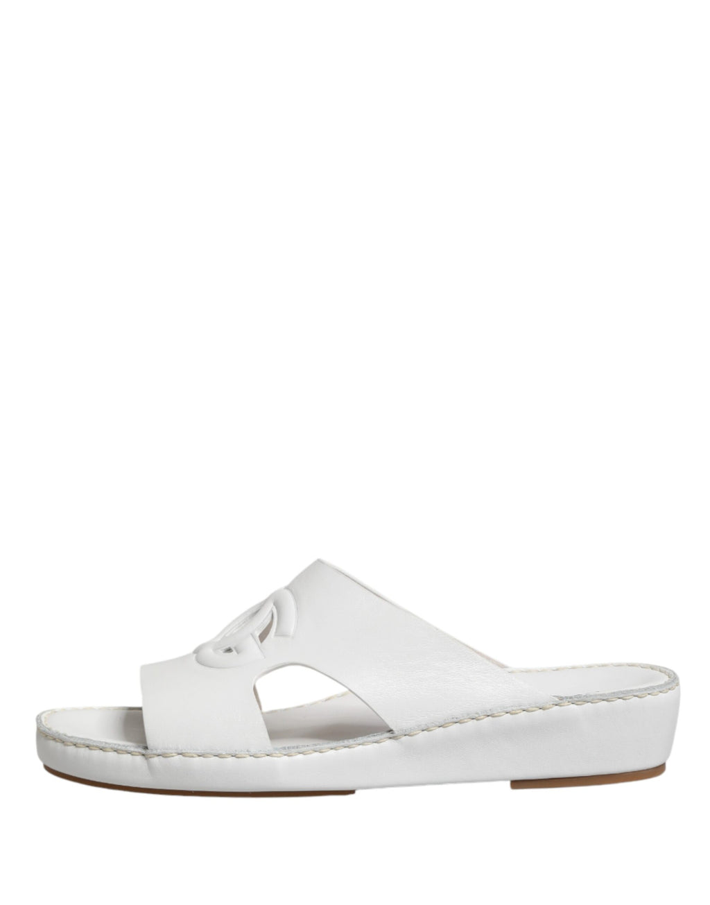 Sandales plates blanches Dolce & Gabbana DG avec découpes, chaussures confortables et élégantes en cuir.