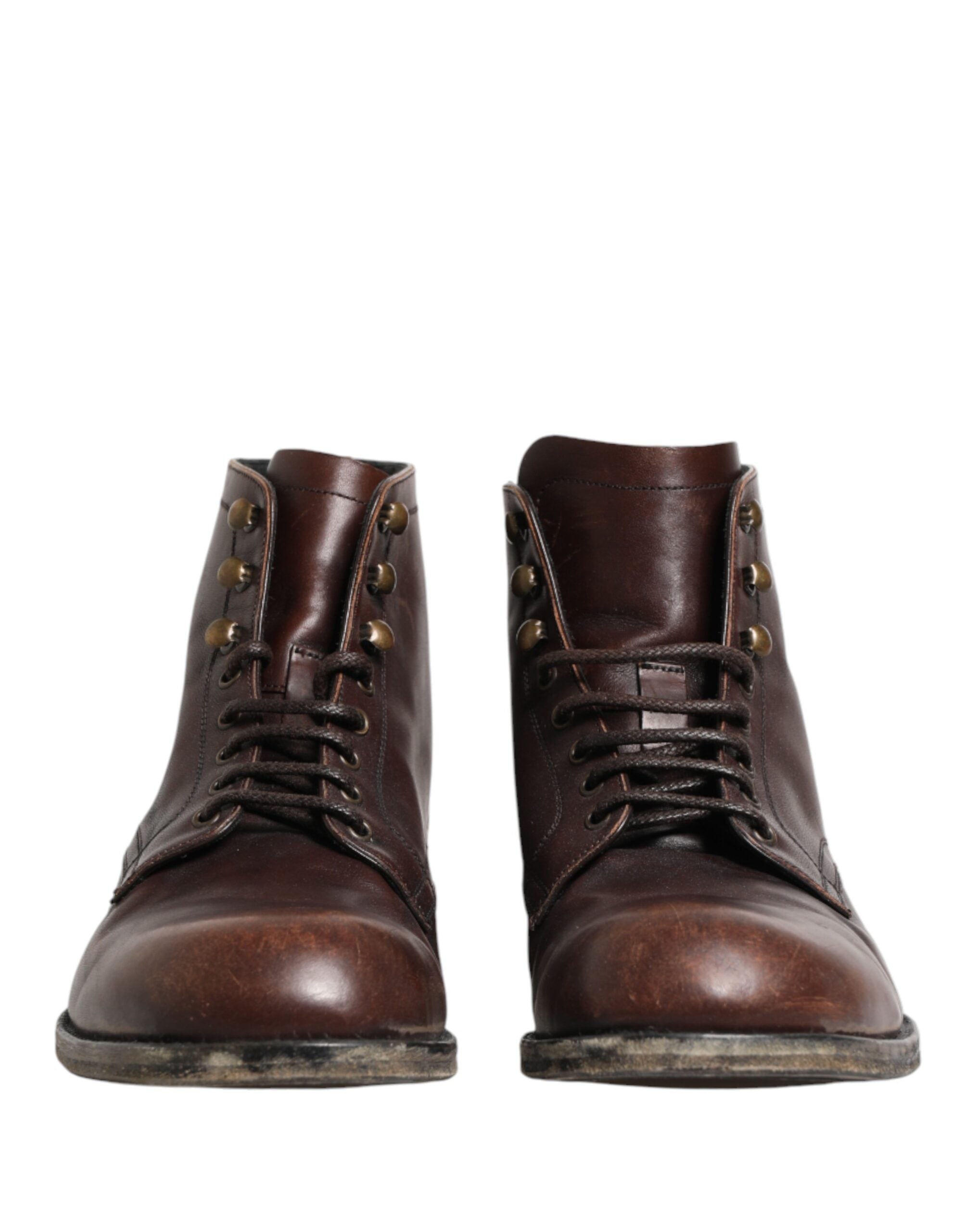 Chaussures homme Dolce & Gabbana, bottines courtes en cuir marron à lacets, style élégant et moderne.