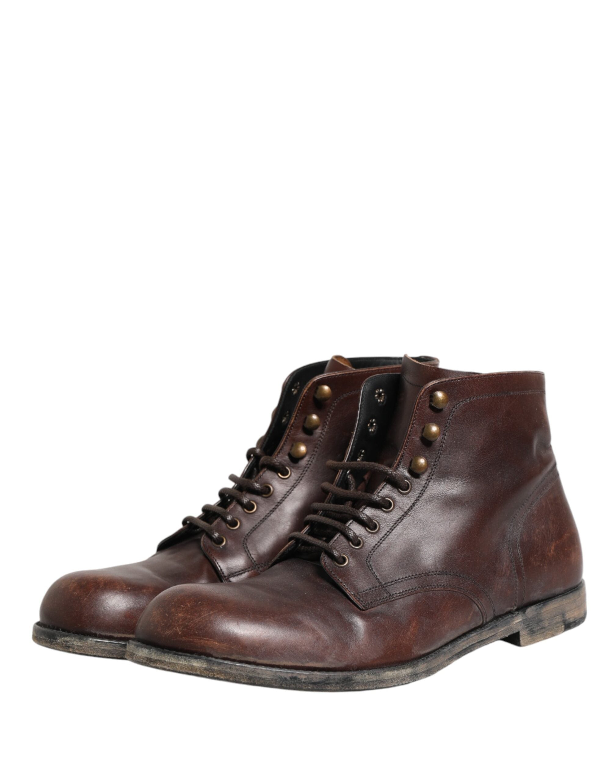 Chaussures homme Dolce & Gabbana : bottines courtes en cuir marron à lacets et semelle en caoutchouc.