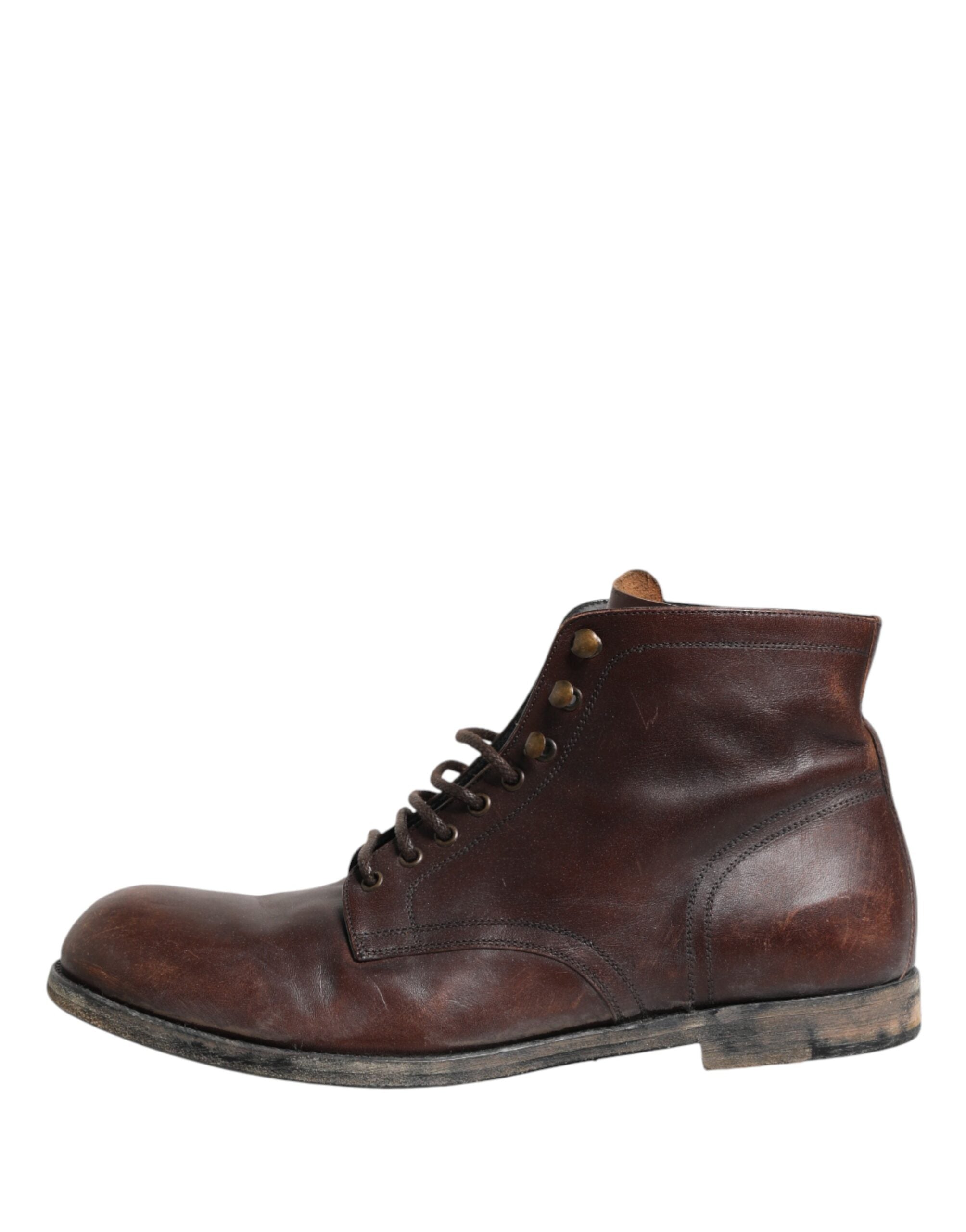 Chaussures homme Dolce & Gabbana, bottines courtes en dentelle marron avec lacets, style élégant et moderne.