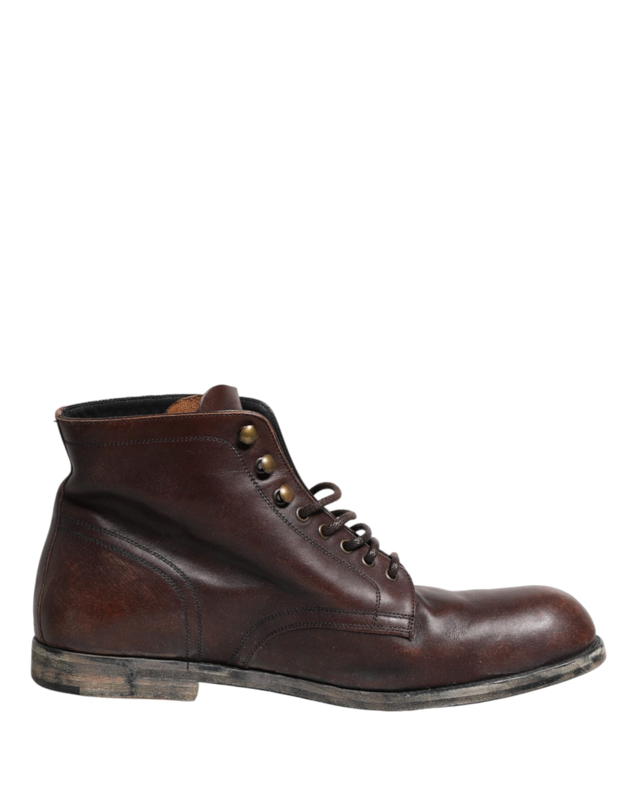 Chaussures pour hommes Dolce & Gabbana, bottines courtes en cuir marron à lacets et ankle, élégantes et modernes.