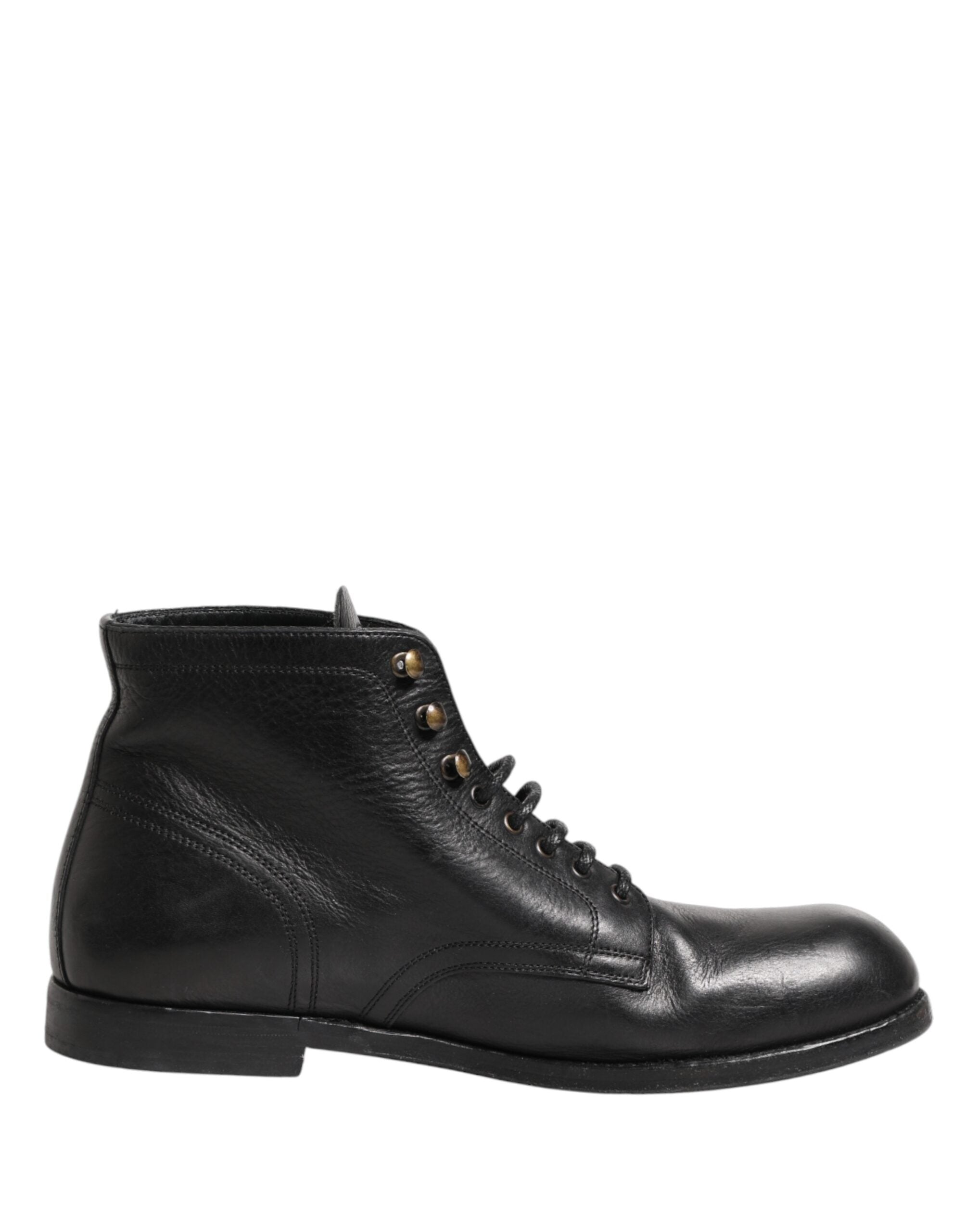 Bottes courtes noires pour hommes Dolce & Gabbana en cuir avec laçage à la cheville, élégantes et modernes.