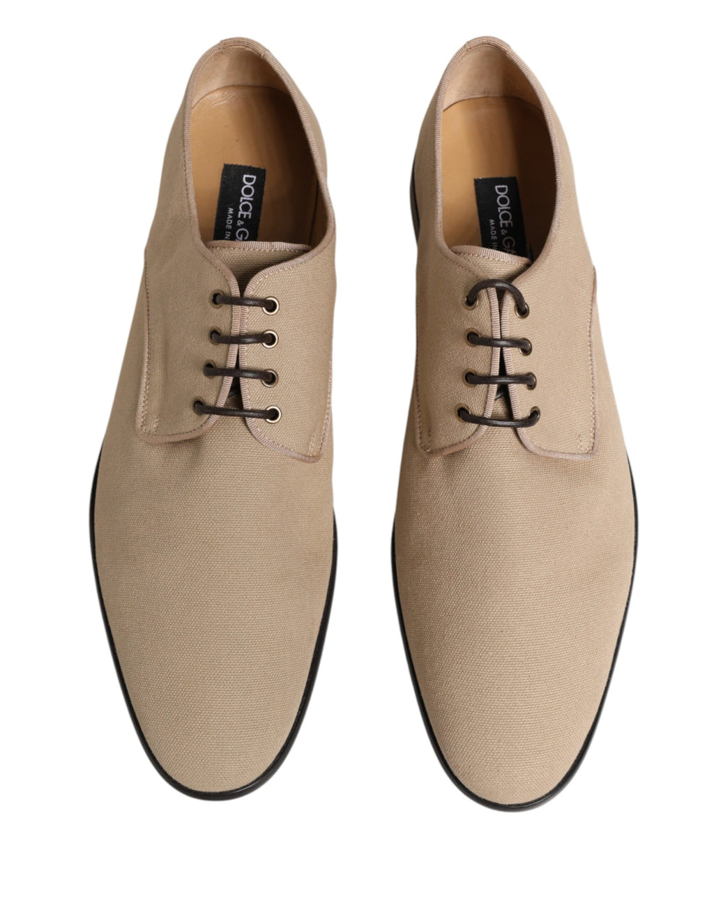 Chaussures derby homme Dolce & Gabbana en toile beige avec lacets, style élégant et confort.