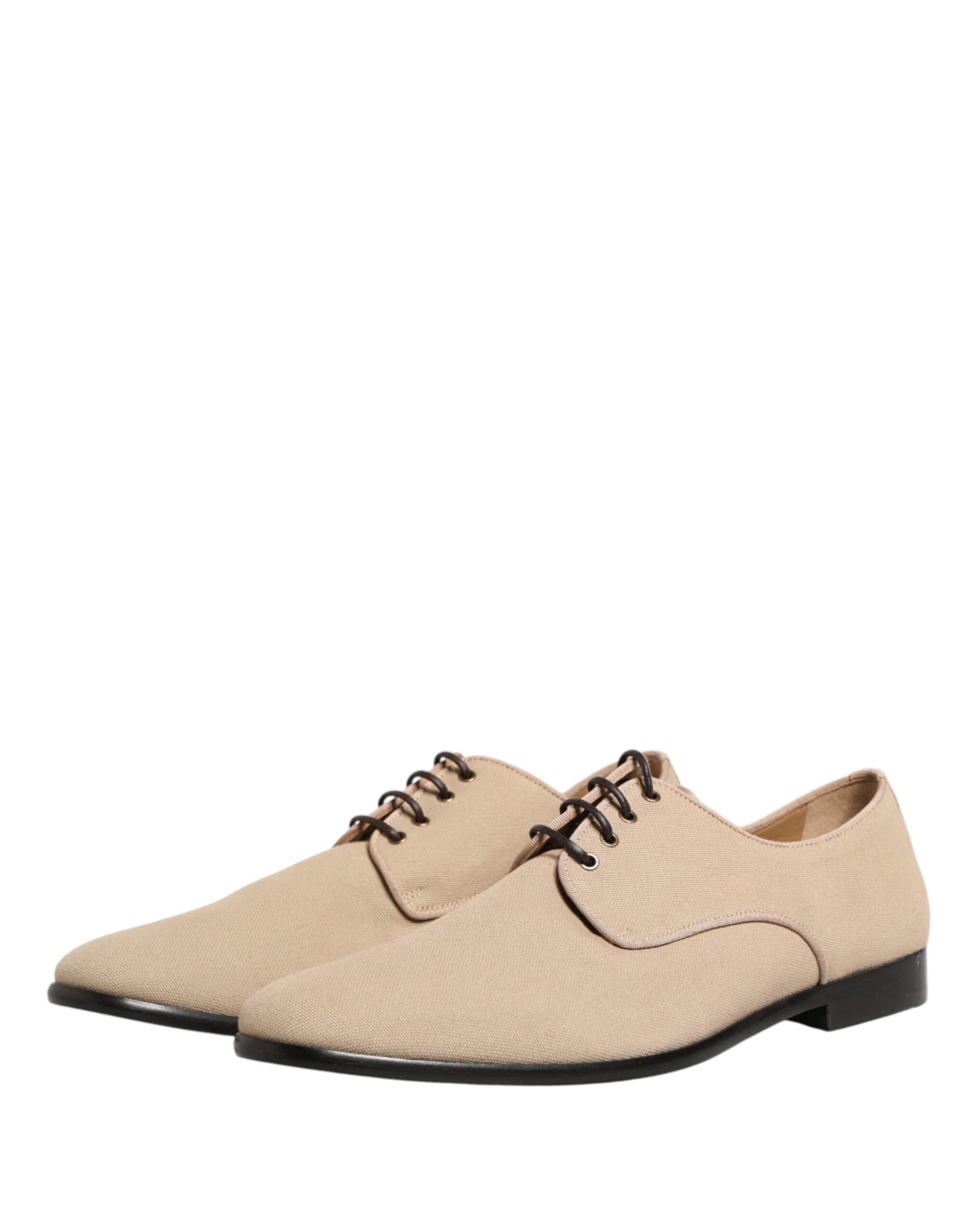 Chaussures Derby en toile beige Dolce & Gabbana pour homme avec lacets, style élégant et tendance.