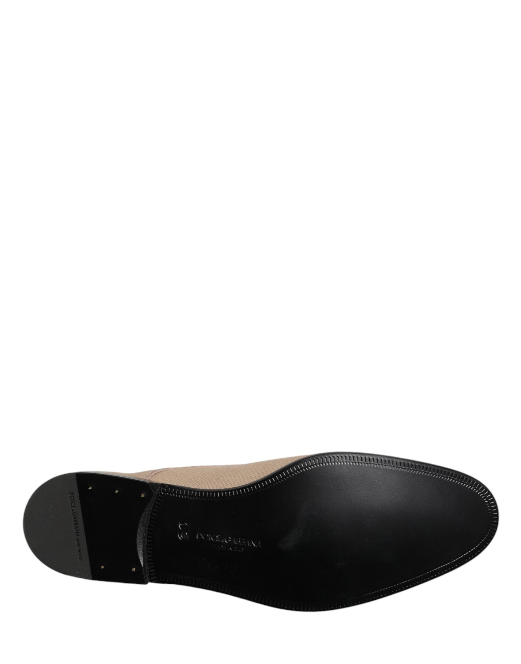 Chaussures hommes Dolce & Gabbana en toile beige Derby à lacets, style élégant et classique.