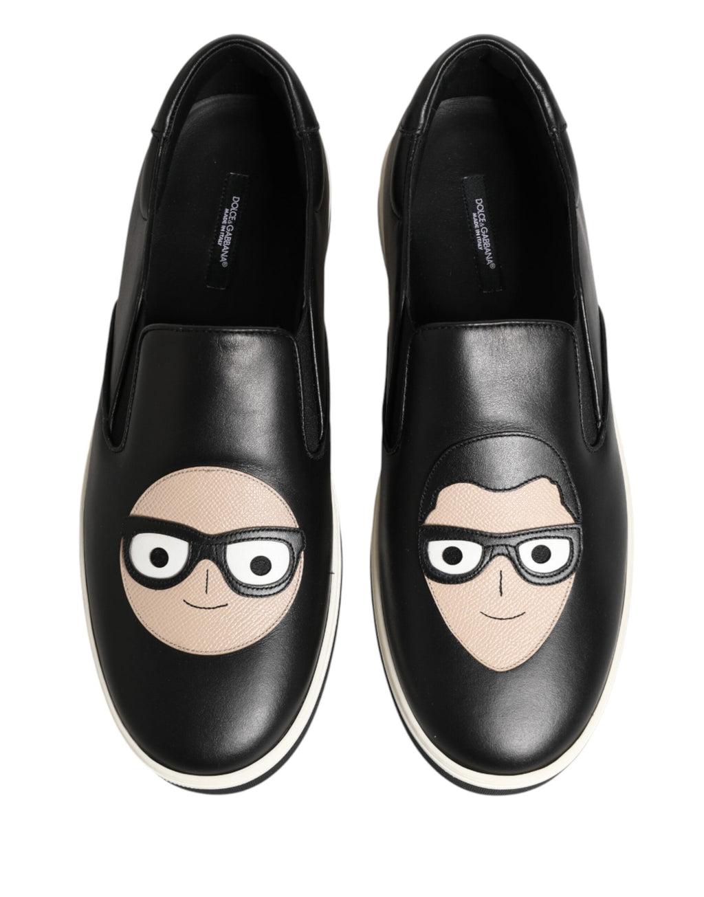 Chaussures sneakers Dolce & Gabbana en cuir noir avec logo signature, chaussures de mode pour homme et femme.