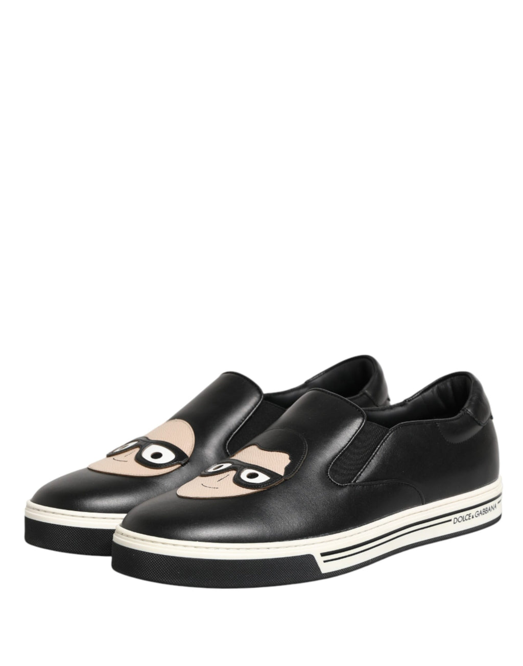 Sneakers Dolce & Gabbana en cuir noir avec logo signature, chaussures sport élégantes pour hommes.