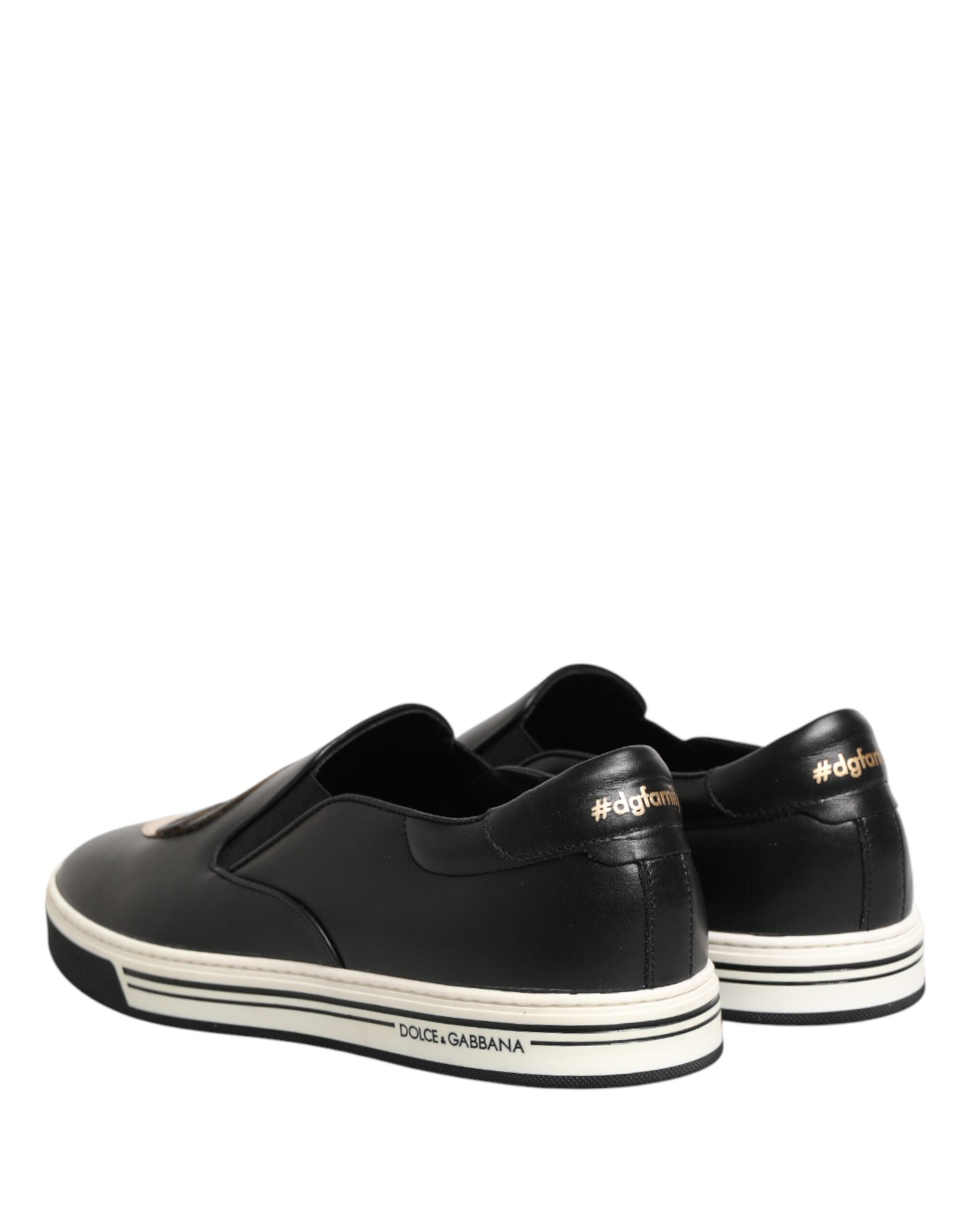 Chaussures sneakers Dolce & Gabbana en cuir noir avec logo signature, style moderne et élégant, vue de face.