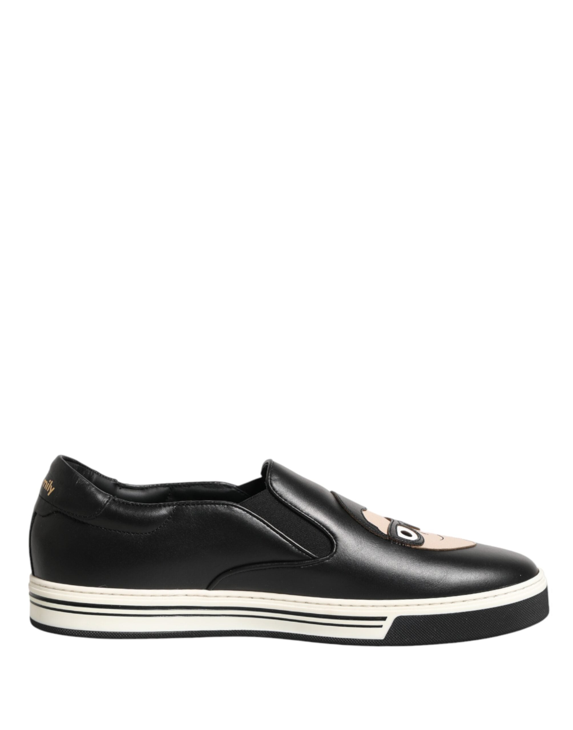 Chaussures sneakers Dolce & Gabbana en cuir noir avec détails signature, vues de côté.