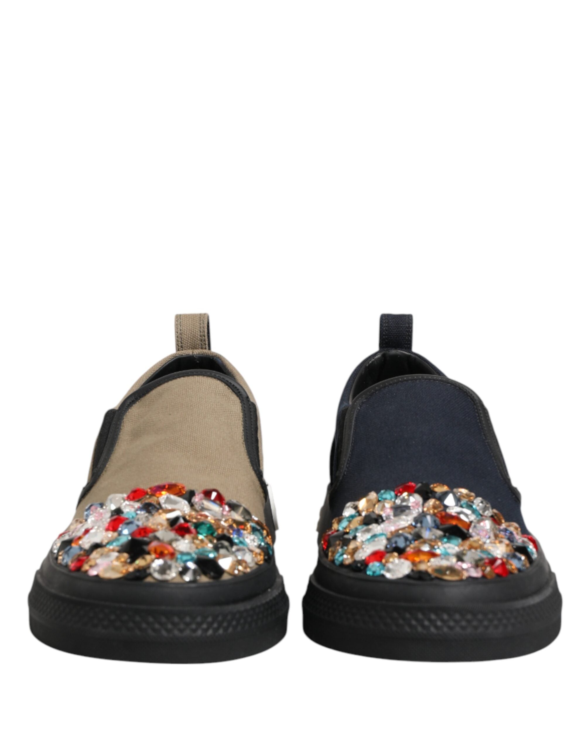 Chaussures sneakers pour homme Dolce & Gabbana en toile bleue ornée de détails embellis, slip-on moderne et élégant.
