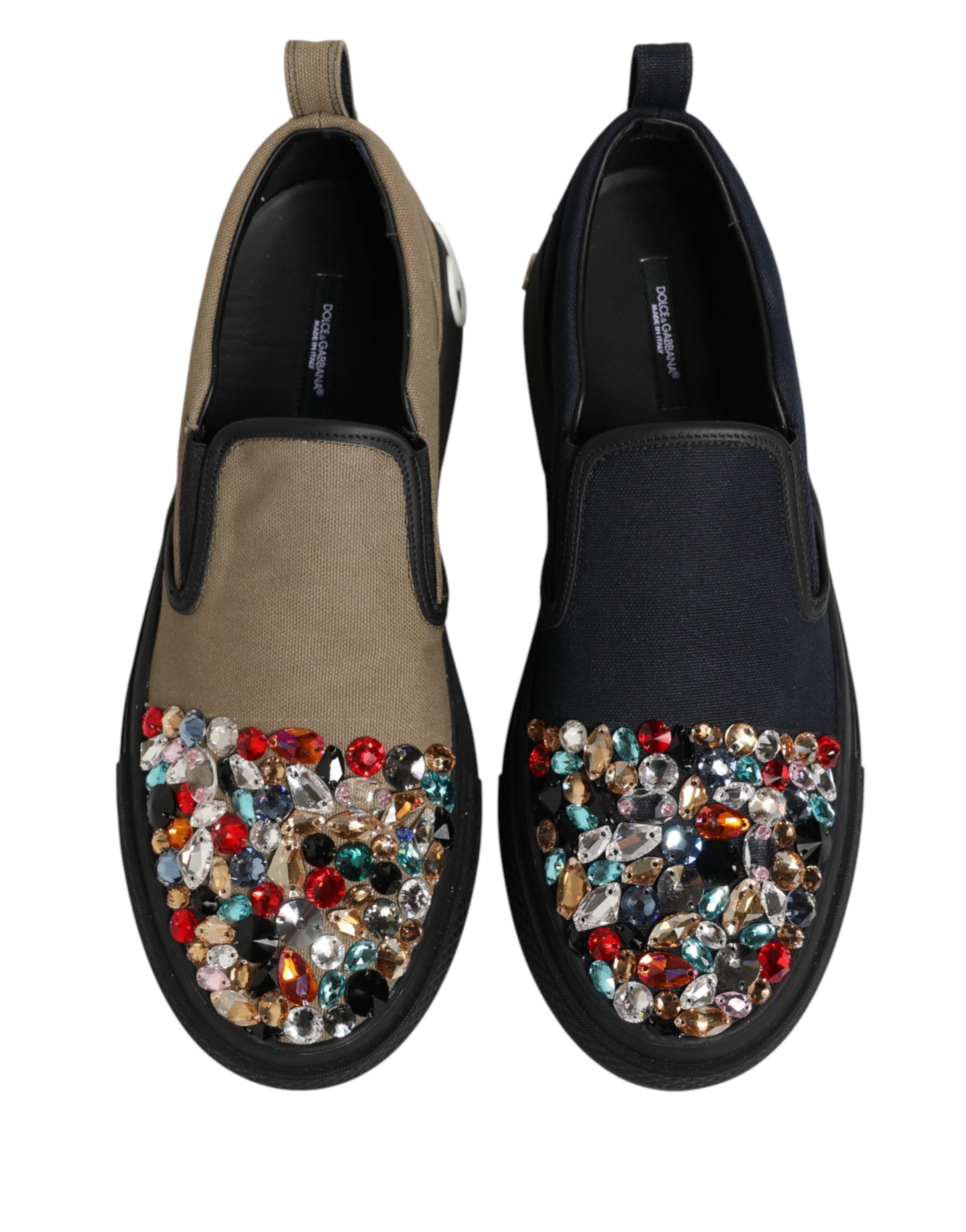 Chaussures sneakers slip-on pour homme Dolce & Gabbana en toile bleue ornée de détails embellis, confort et style.