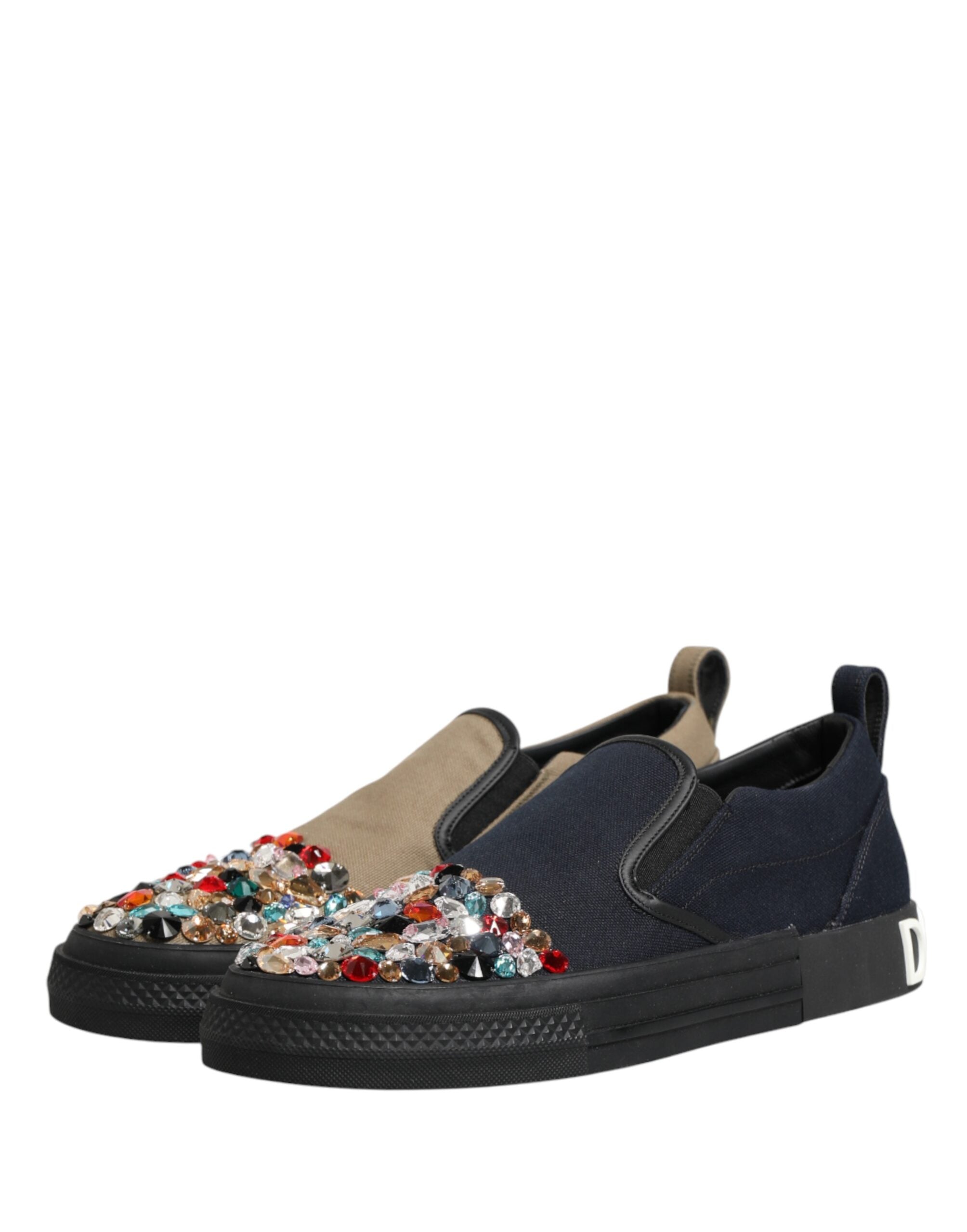 Chaussures slip-on pour homme Dolce & Gabbana en toile bleue avec embellissements, baskets élégantes en style décontracté