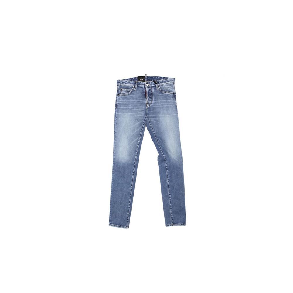 Jeans droits en coton bleu Dsquared², vue de face, avec détails de couture visibles.