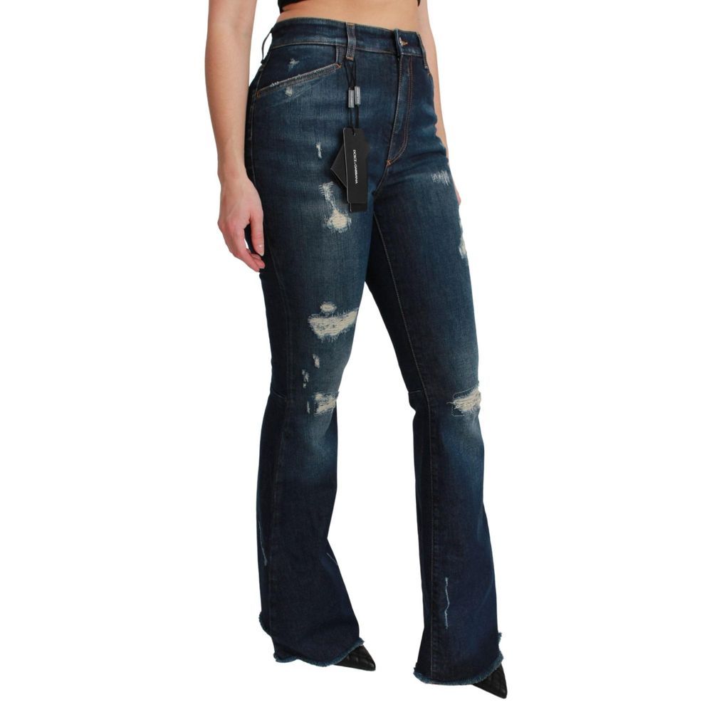 Jeans évasés en coton bleu de Dolce & Gabbana, mode élégante et décontractée, visibles en détail sur l'image.