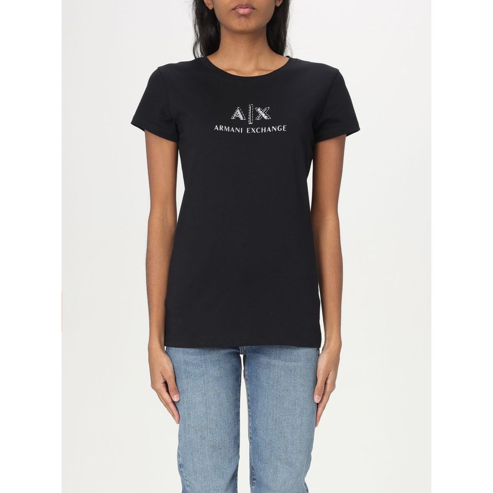 T-shirt en coton noir Armani Exchange, coupe classique, logo discret sur la poitrine, idéal pour un style décontracté.