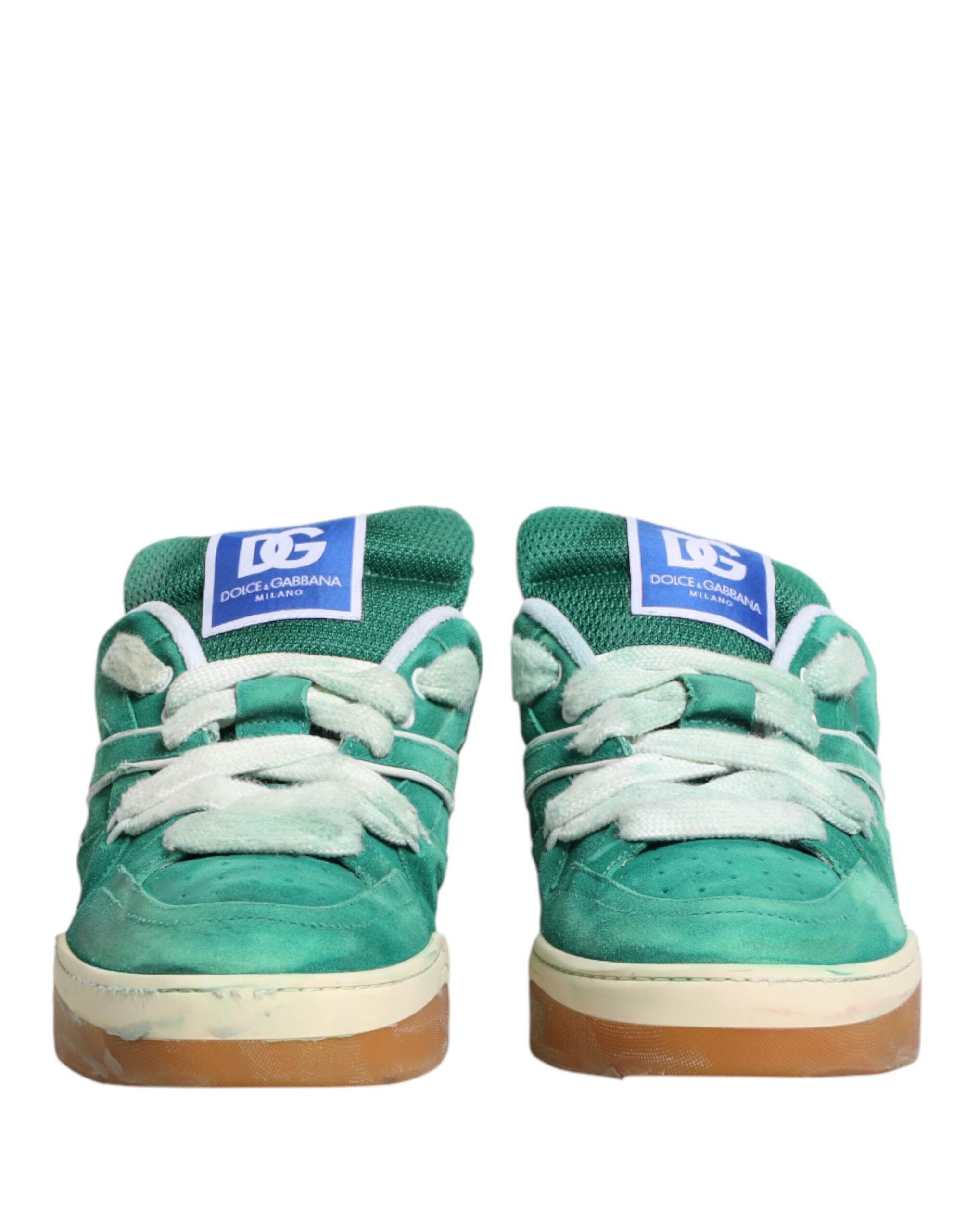 Chaussures basses en daim vert Dolce & Gabbana New Roma, sneakers low top élégants pour homme.