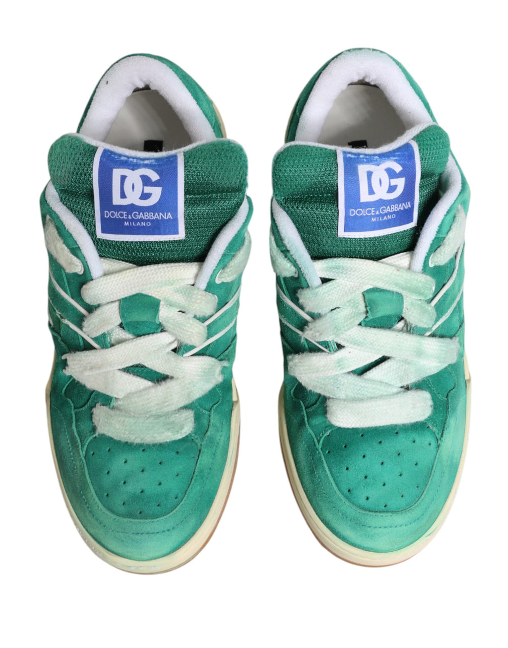 Chaussures Dolce & Gabbana New Roma en daim vert pour hommes, baskets basses élégantes et modernes.