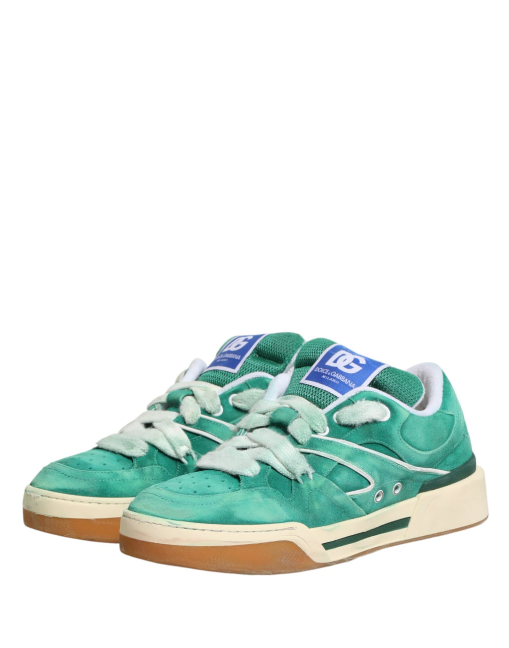Sneakers basses en daim vert Dolce & Gabbana New Roma, chaussures de sport élégantes et confortables.
