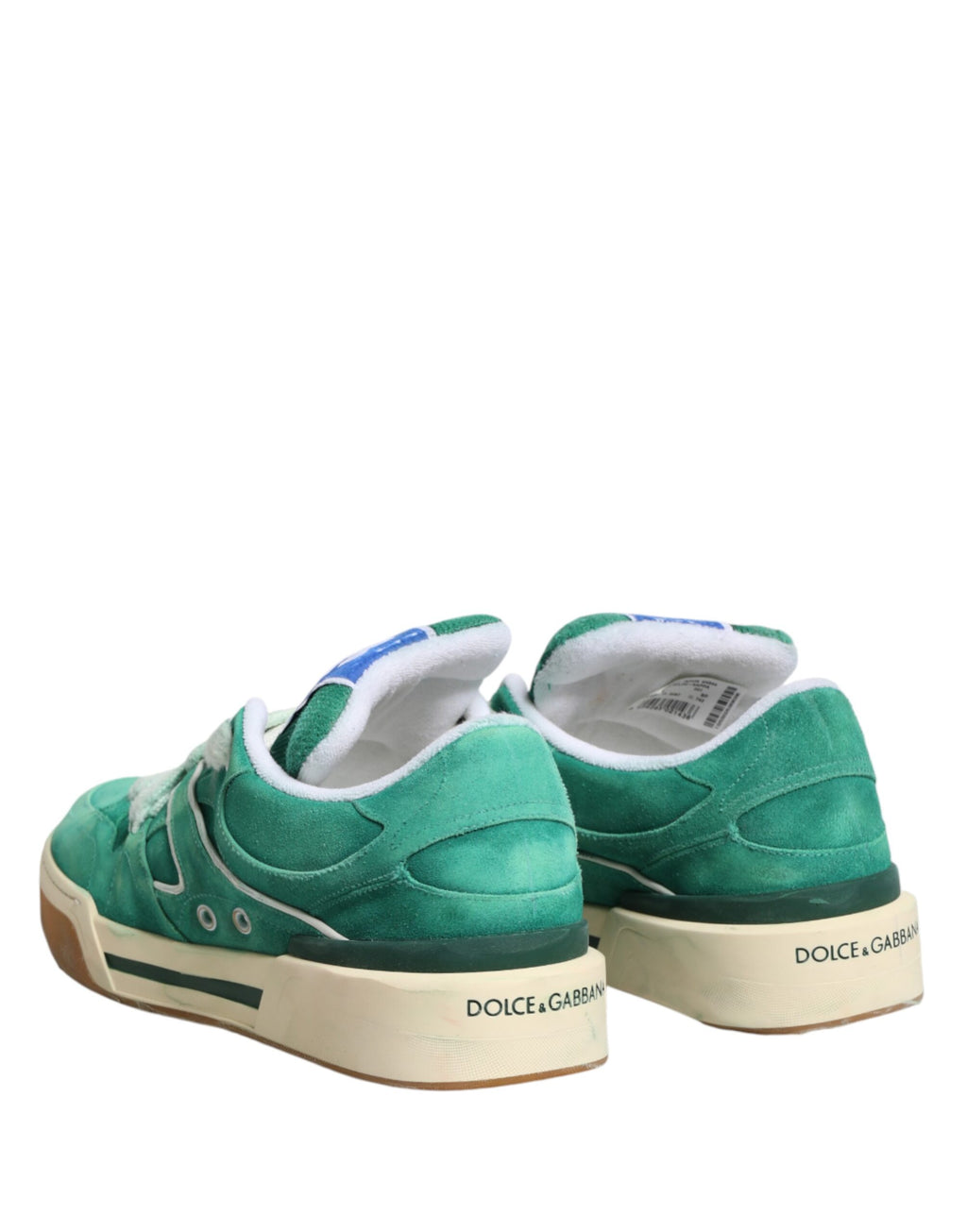 Chaussures sneakers basses en daim vert Dolce & Gabbana New Roma Low Top pour homme, vue de côté.