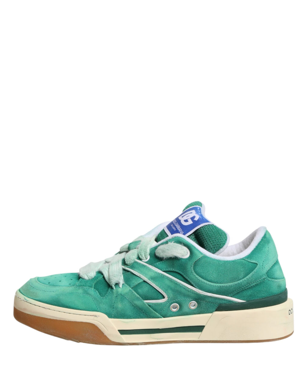 Chaussures Dolce & Gabbana New Roma en daim vert, baskets basses élégantes pour homme.