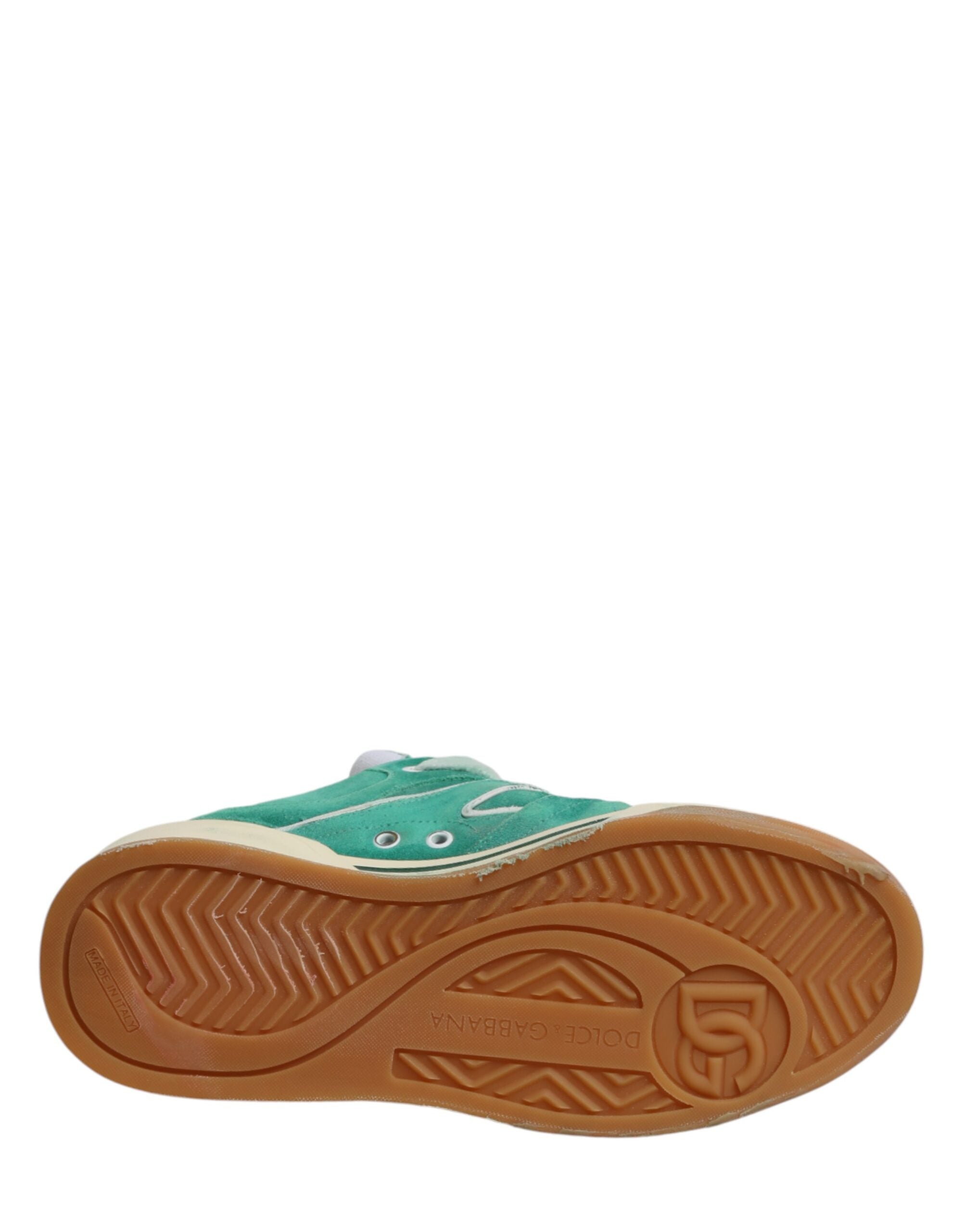 Chaussures sneakers basses en daim vert Dolce & Gabbana New Roma, style décontracté et tendance.
