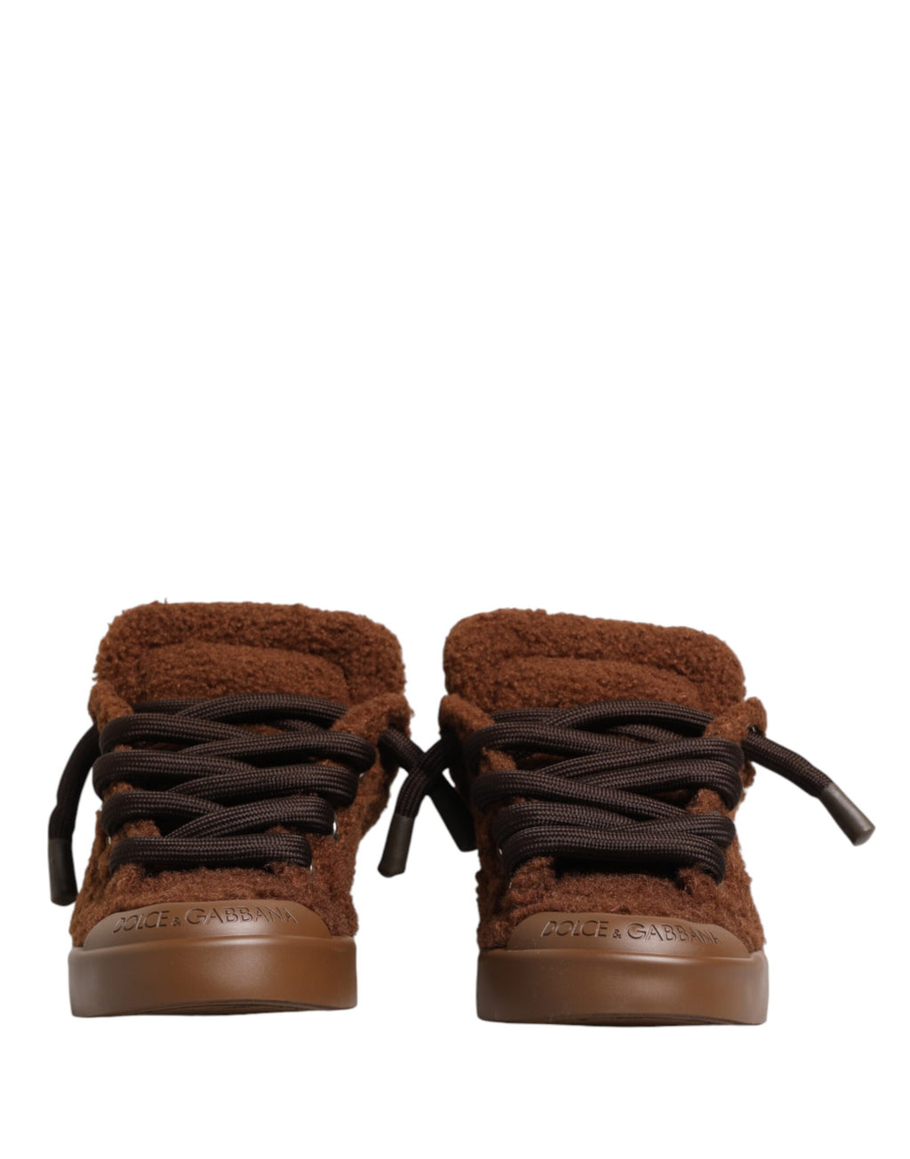 Chaussures sneakers basses Dolce & Gabbana en fausse shearling marron, style décontracté et confortable.