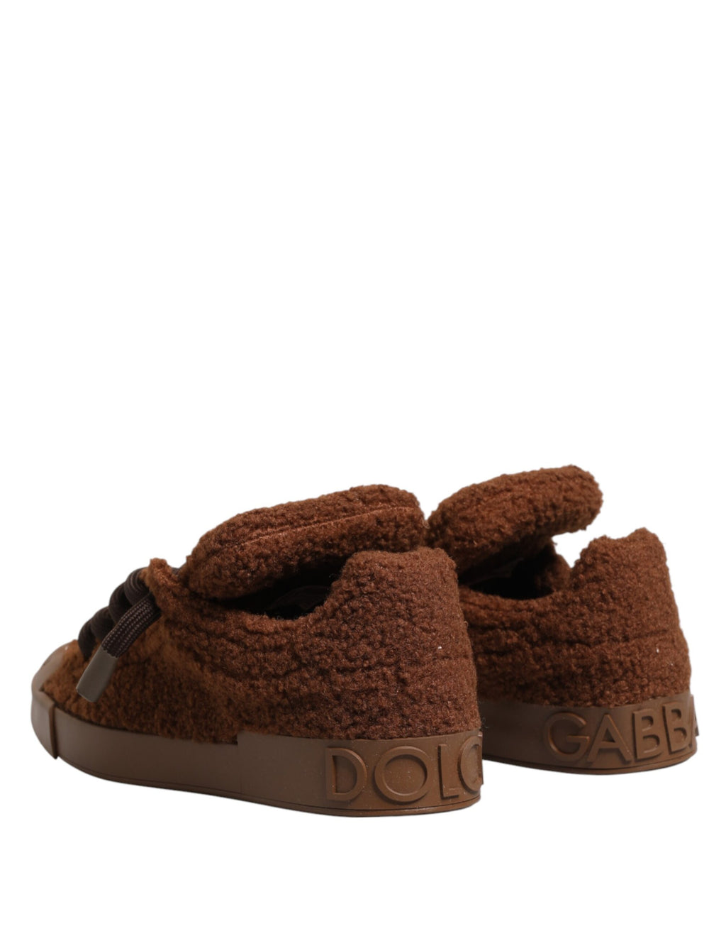 Chaussures sneakers basses Dolce & Gabbana en fausse shearling marron, style décontracté et confortable.