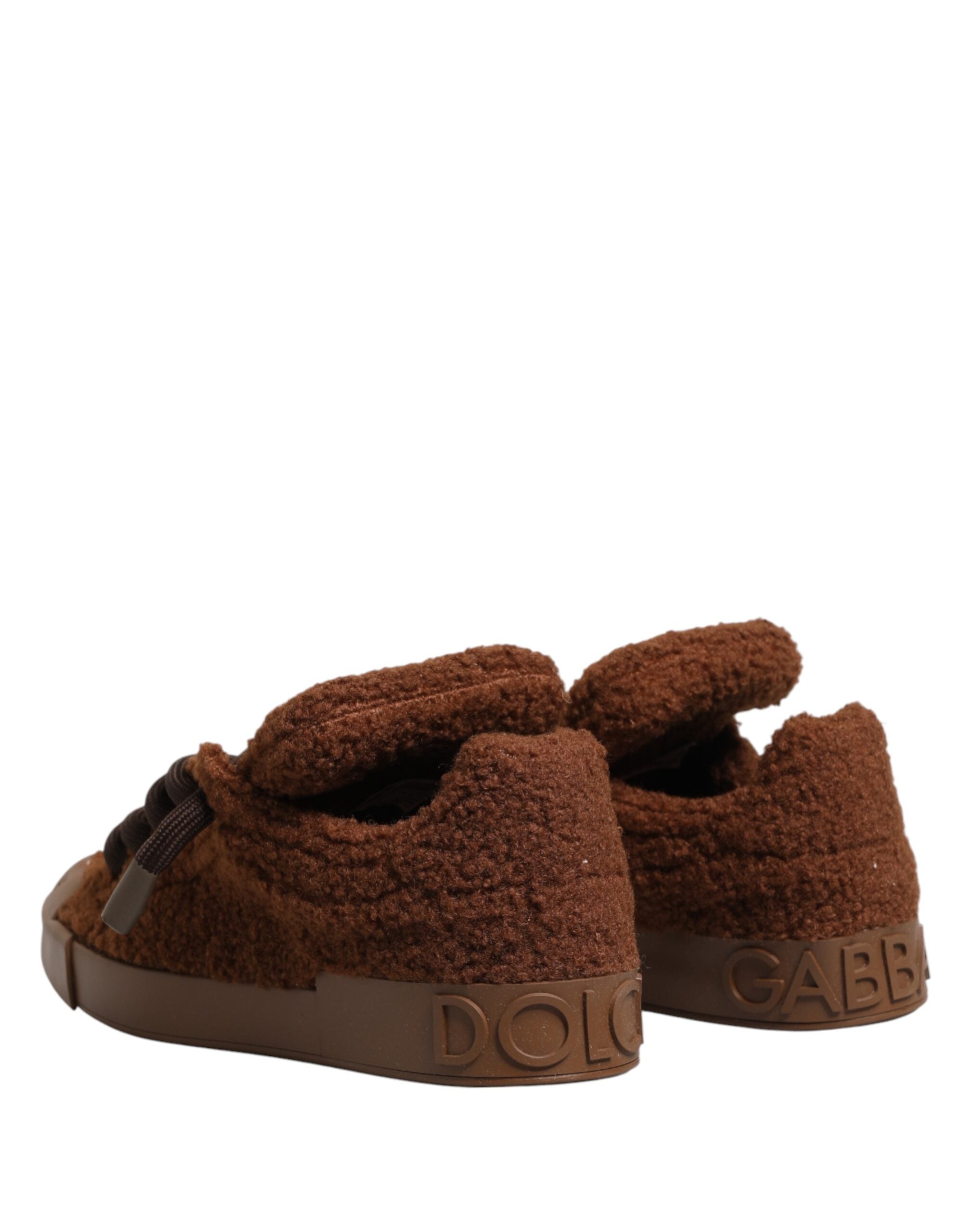 Chaussures sneakers basses Dolce & Gabbana en fausse shearling marron, style décontracté et confortable.