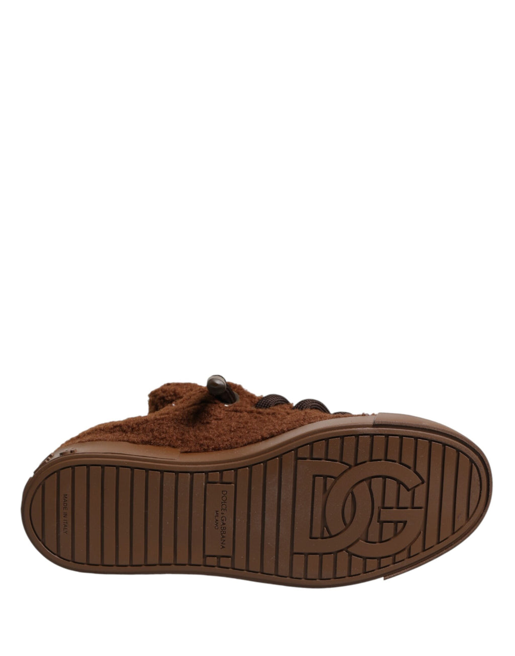 Chaussures Dolce & Gabbana sneakers basses en fausse shearling marron, style décontracté et tendance.