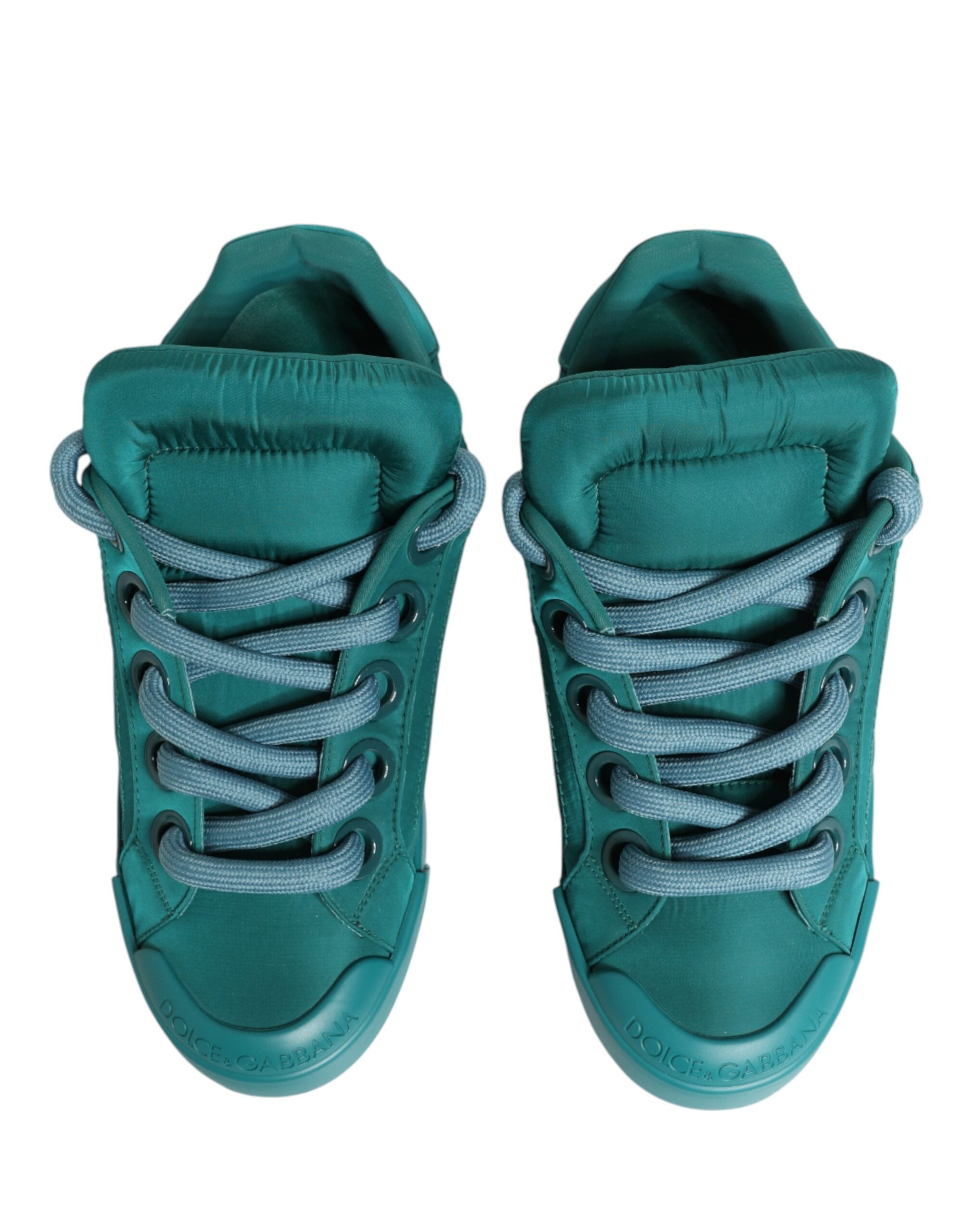 Chaussures basses pour hommes Dolce & Gabbana Portofino en vert teal, baskets en toile élégantes.