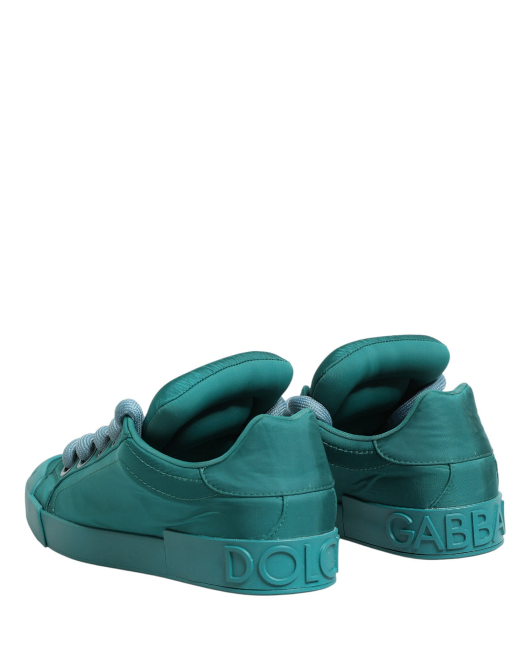 Chaussures basses pour homme Dolce & Gabbana Portofino en teal, sneakers en cuir avec détails élégants.