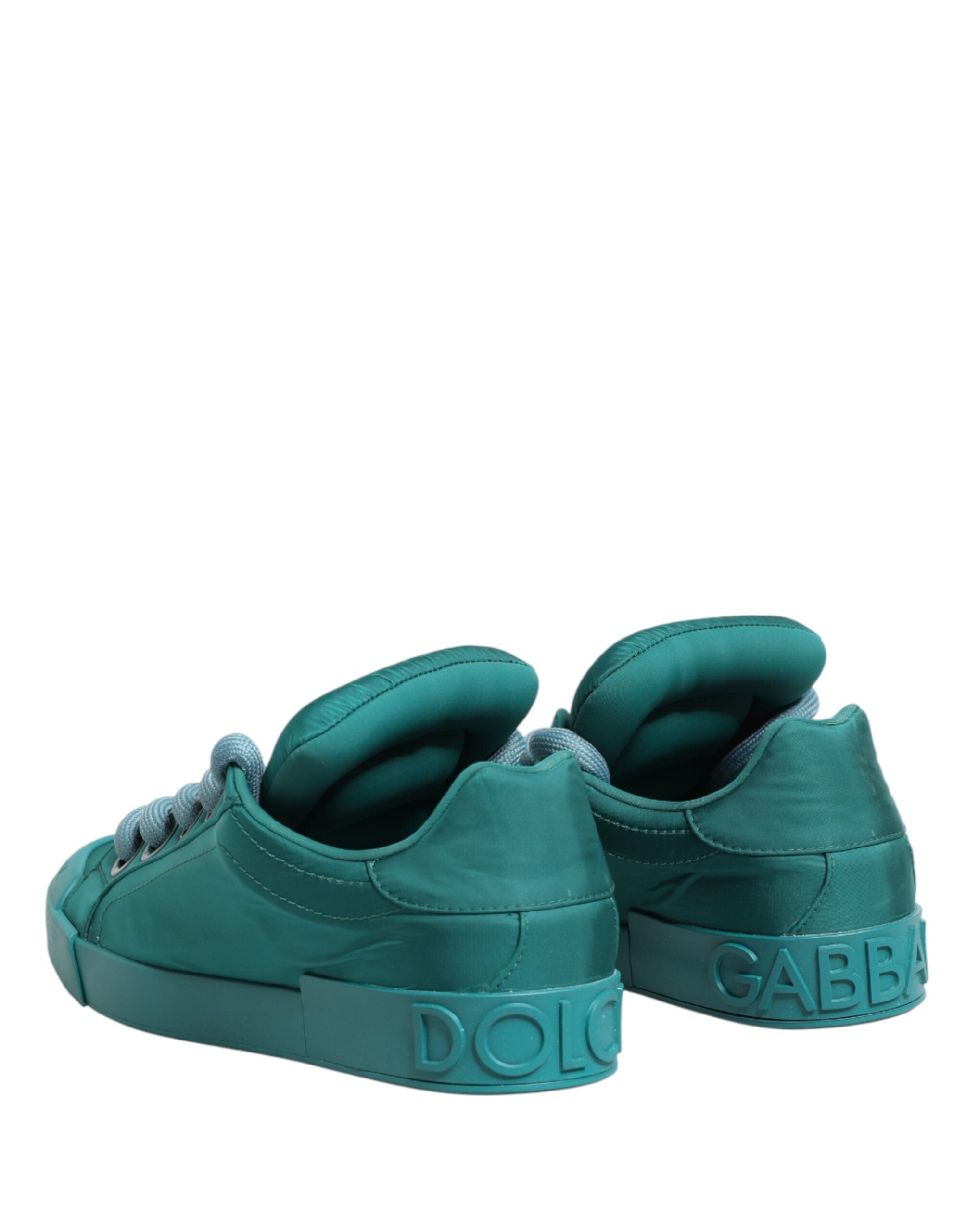 Chaussures basses pour homme Dolce & Gabbana Portofino en teal, sneakers en cuir avec détails élégants.