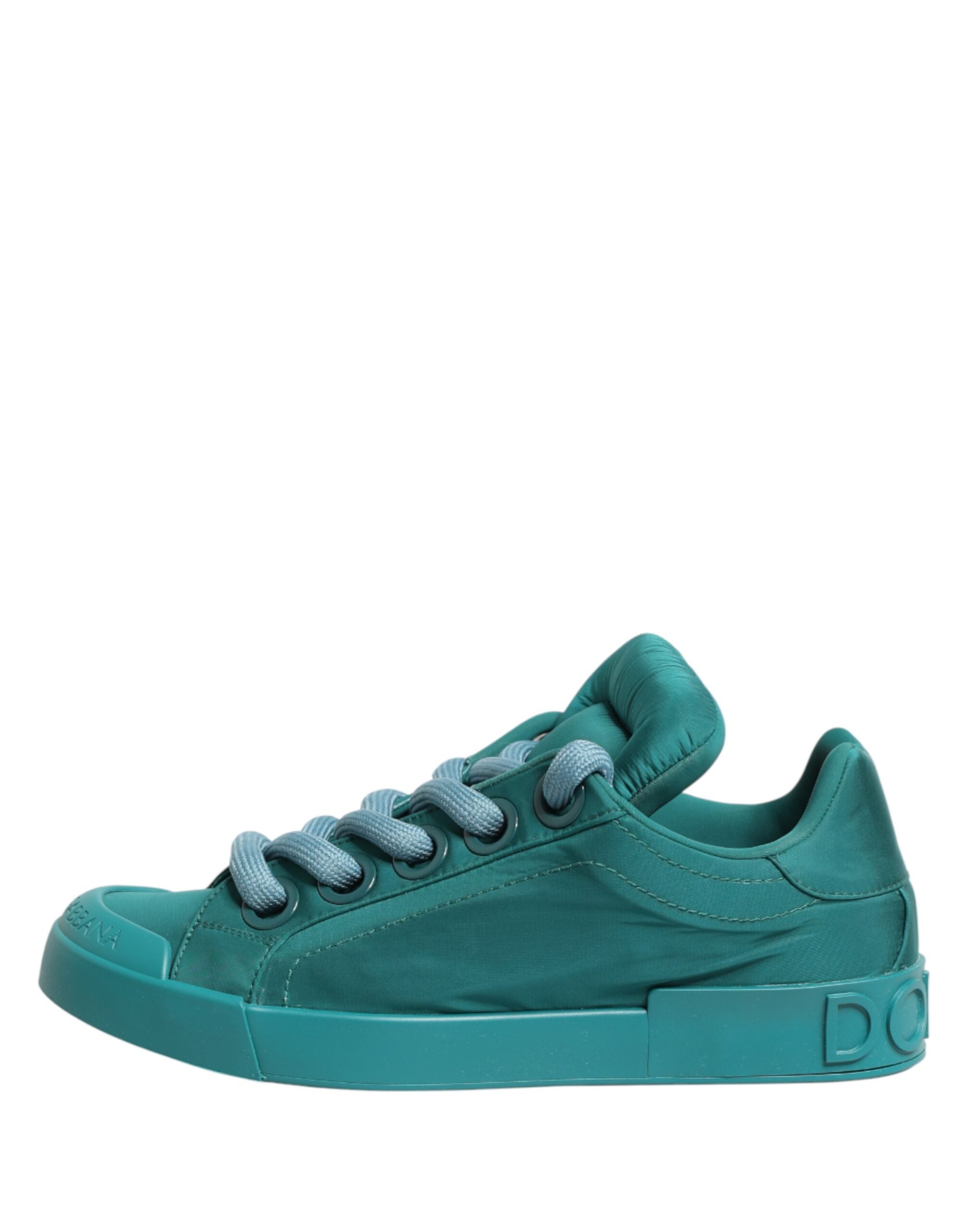 Chaussures basses pour hommes Dolce & Gabbana Portofino en vert teal, sneakers en cuir avec détails élégants.