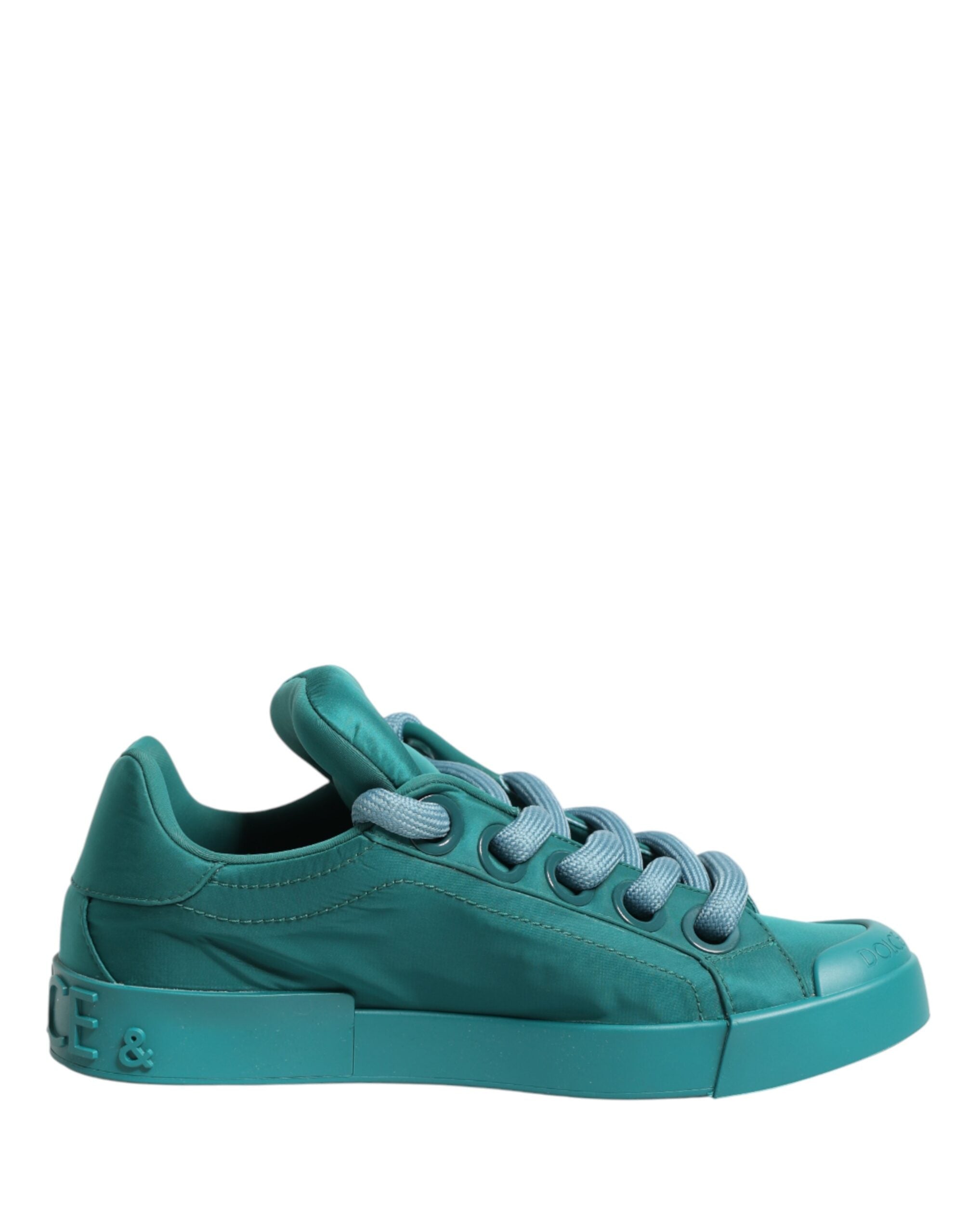 Chaussures basses pour homme Dolce & Gabbana Portofino en teal, baskets confortables en toile avec semelle blanche.