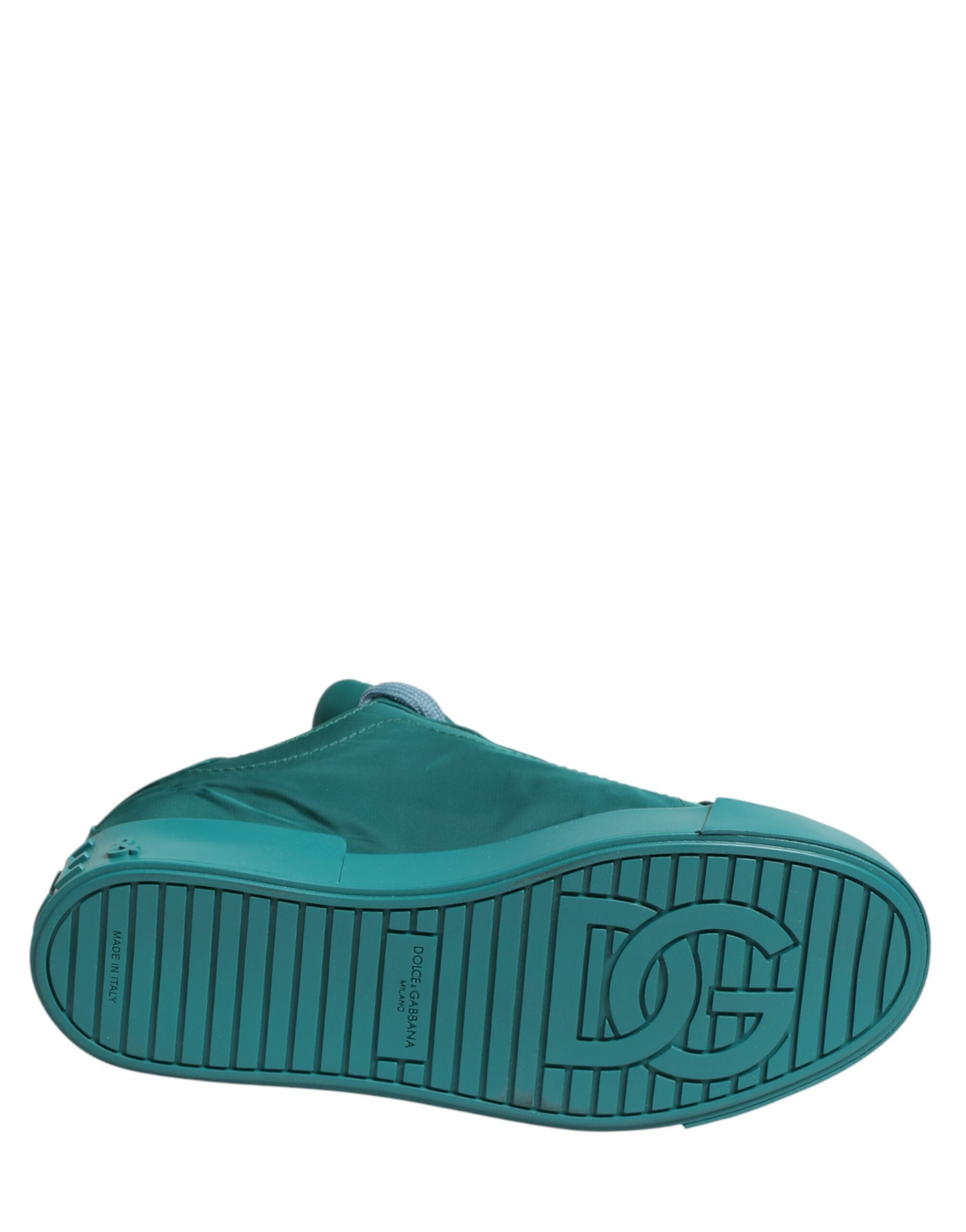 Chaussures basses portofino pour homme Dolce & Gabbana en vert teal, sneakers en cuir avec semelle blanche.