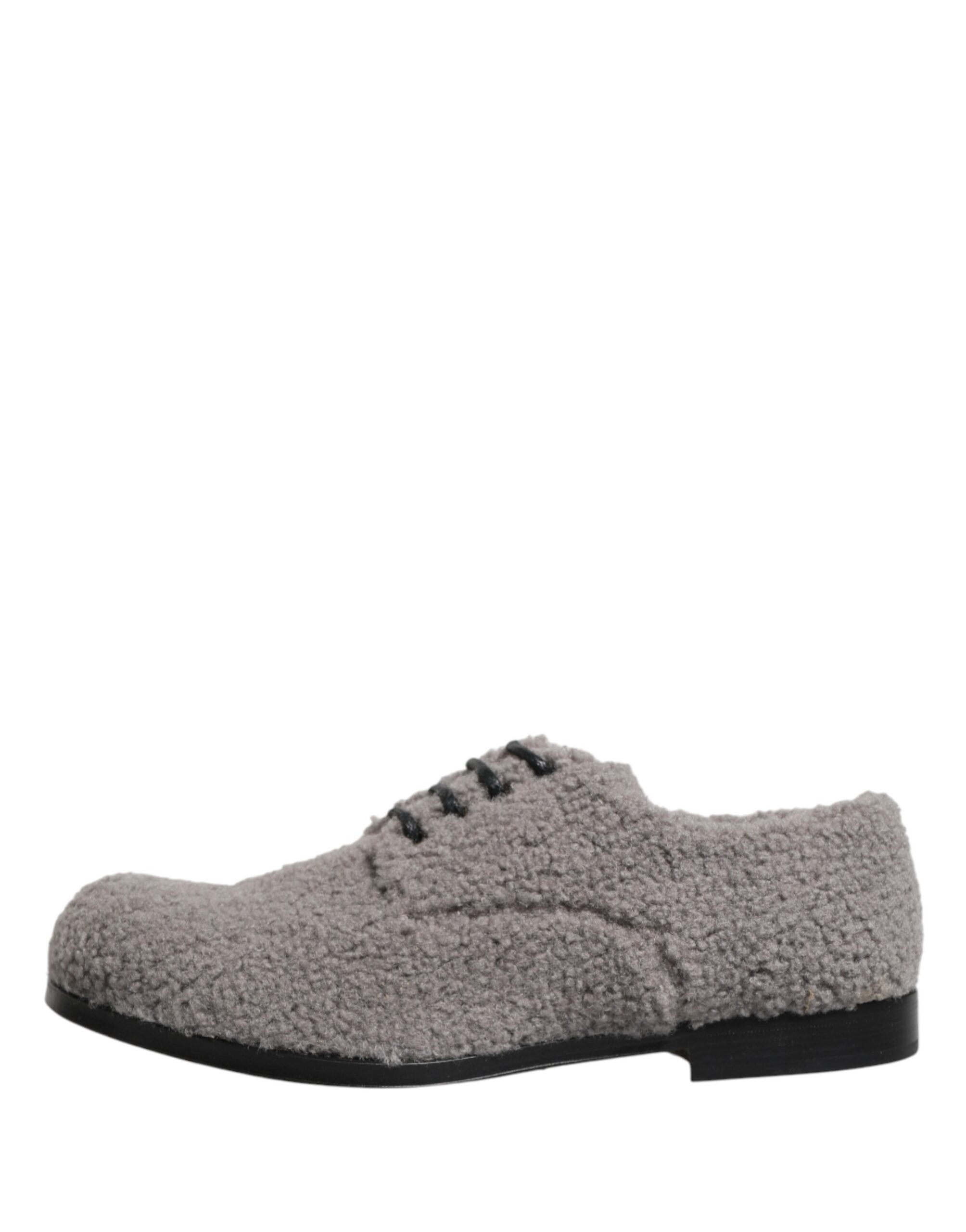 Chaussures derby pour homme Dolce & Gabbana en molleton gris avec lacets, style élégant et moderne.
