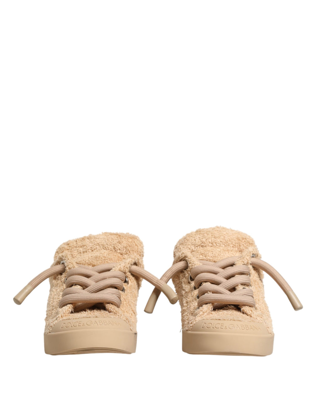 Chaussures Dolce & Gabbana sneakers basses beige en fausse peau de mouton, style décontracté et confortable.