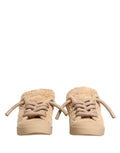 Chaussures Dolce & Gabbana sneakers basses beige en fausse peau de mouton, style décontracté et confortable.