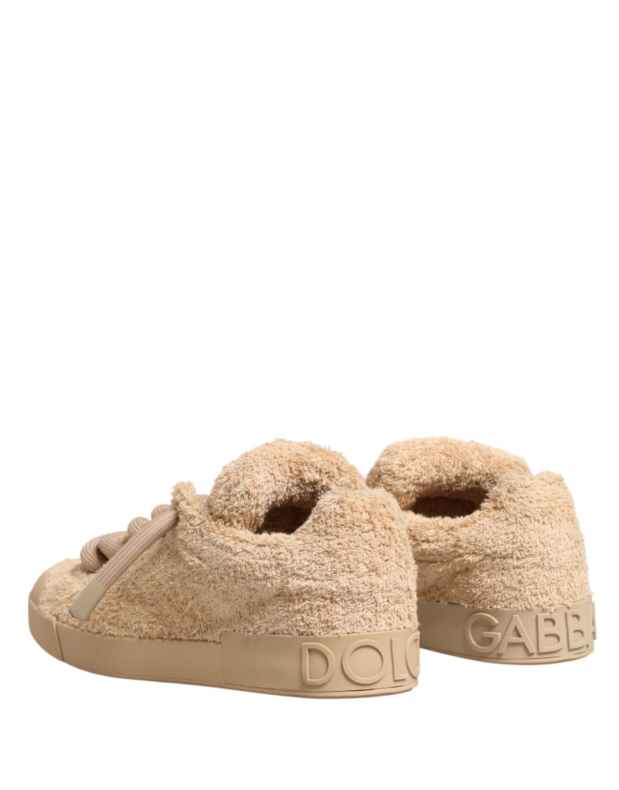 Chaussures Dolce & Gabbana sneakers basses beige en fausse fourrure synthétique, style décontracté et confortable.