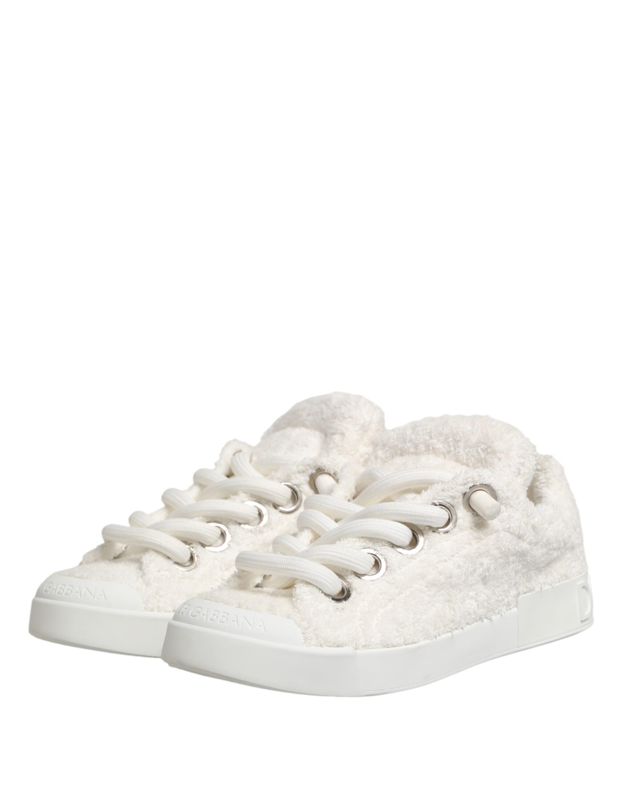 Chaussures sneakers basses en fausse peau de mouton blanche de Dolce & Gabbana, style décontracté et élégant.