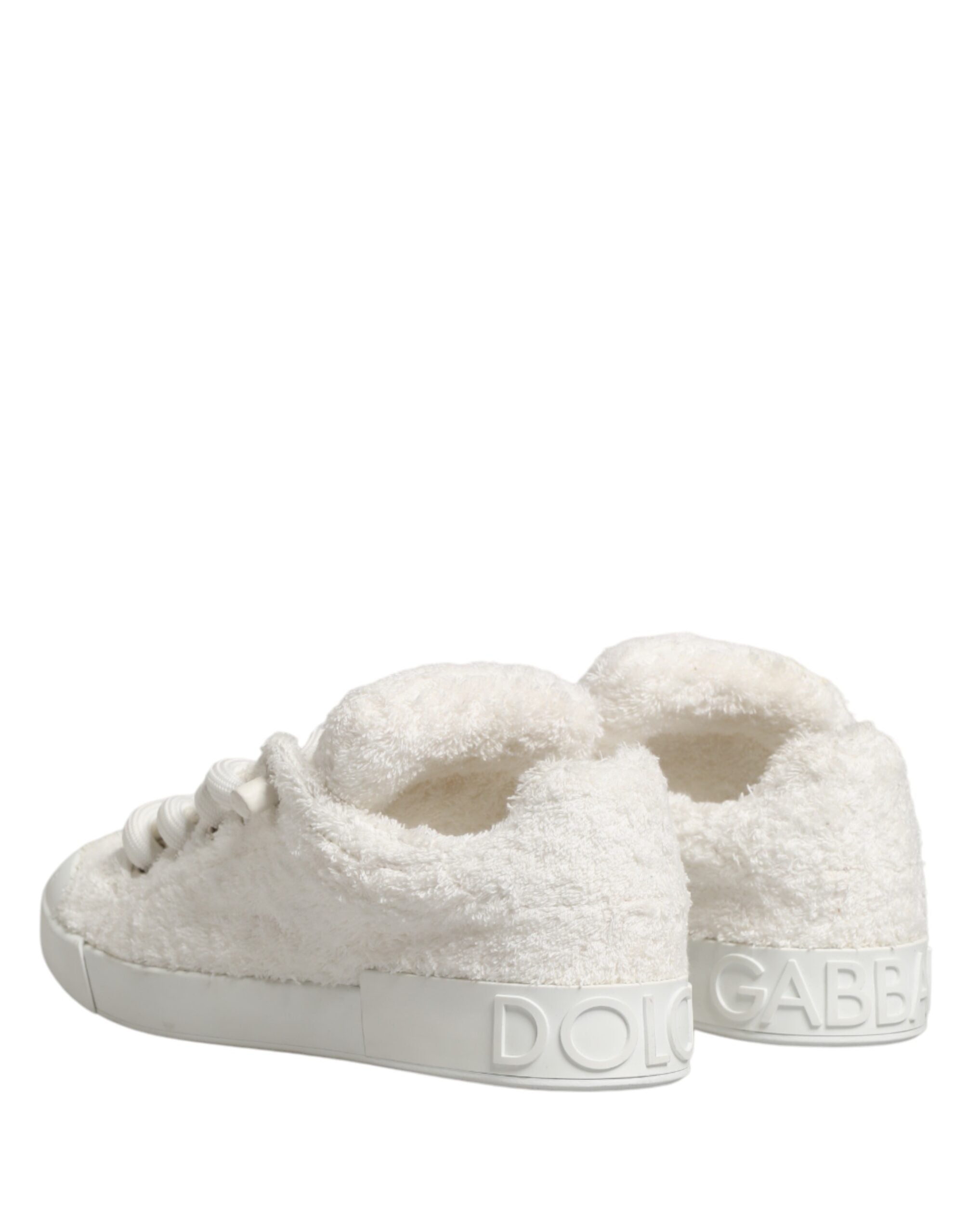 Chaussures sneakers basses en fausse shearling blanc de Dolce & Gabbana, style décontracté et tendance.