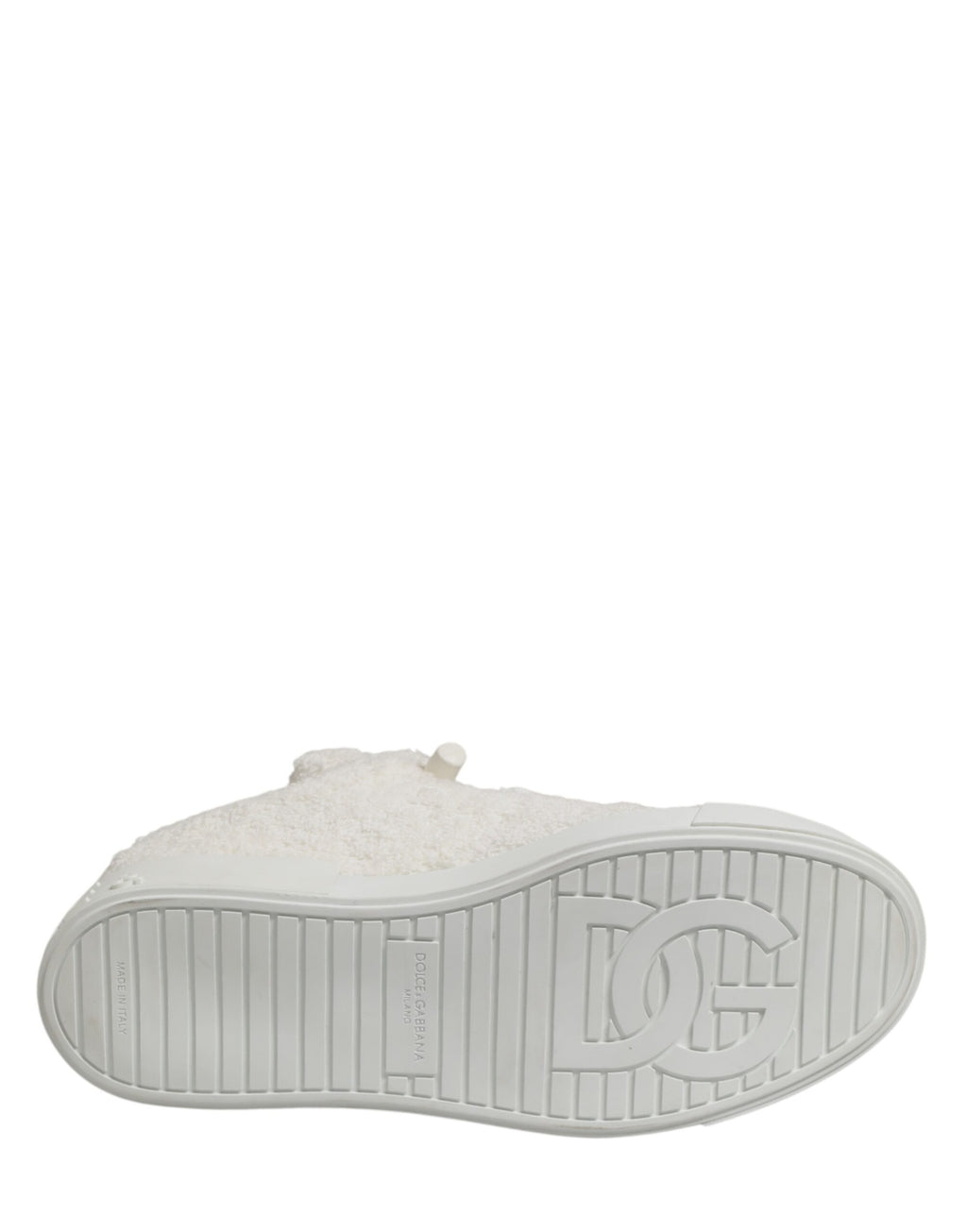 Sneakers bass Dolce & Gabbana en fausse peau de mouton blanche, chaussures de style décontracté avec semelle en caoutchouc.