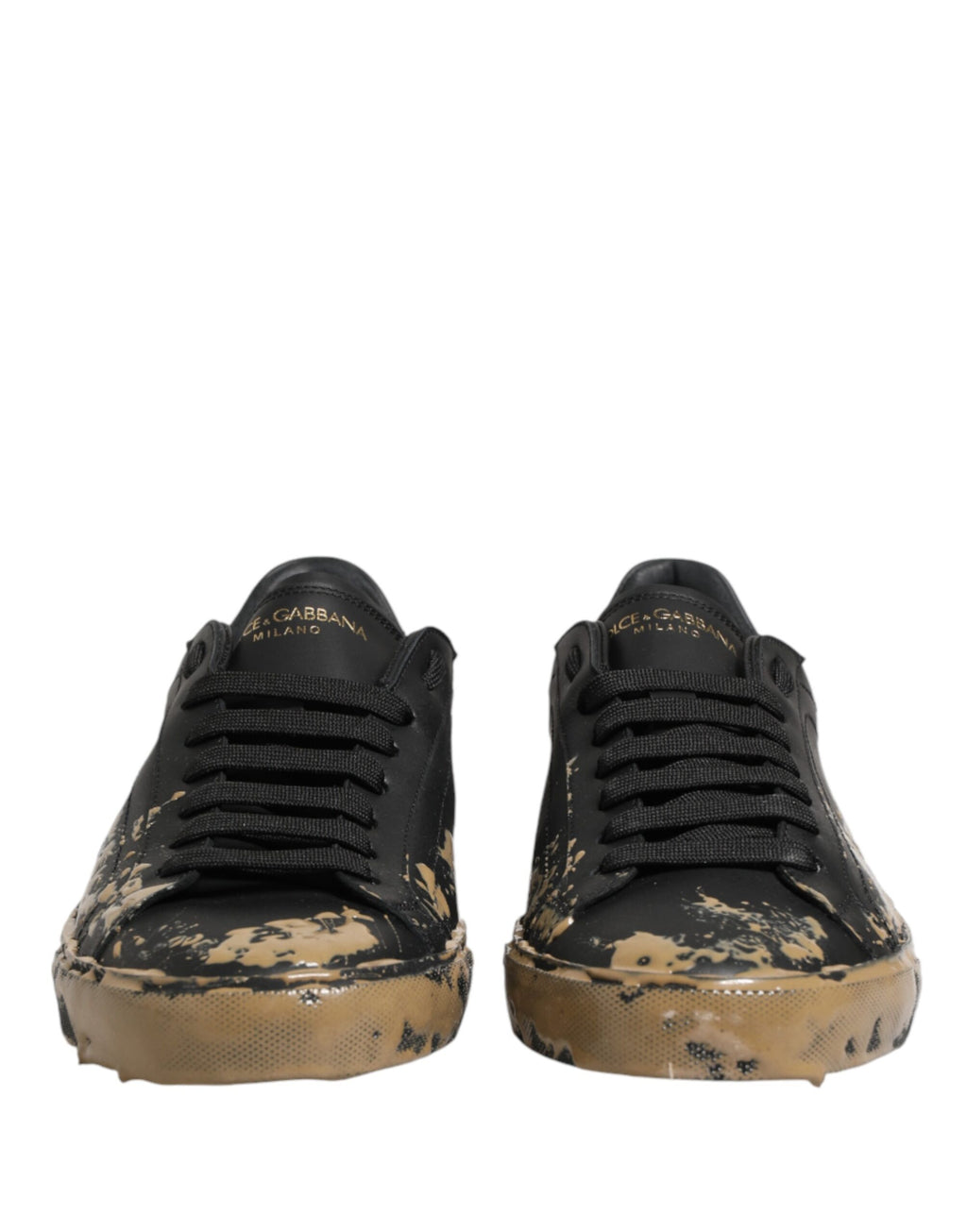 Chaussures sneakers basses Dolce & Gabbana Portofino noires avec effet boue, style décontracté et moderne.
