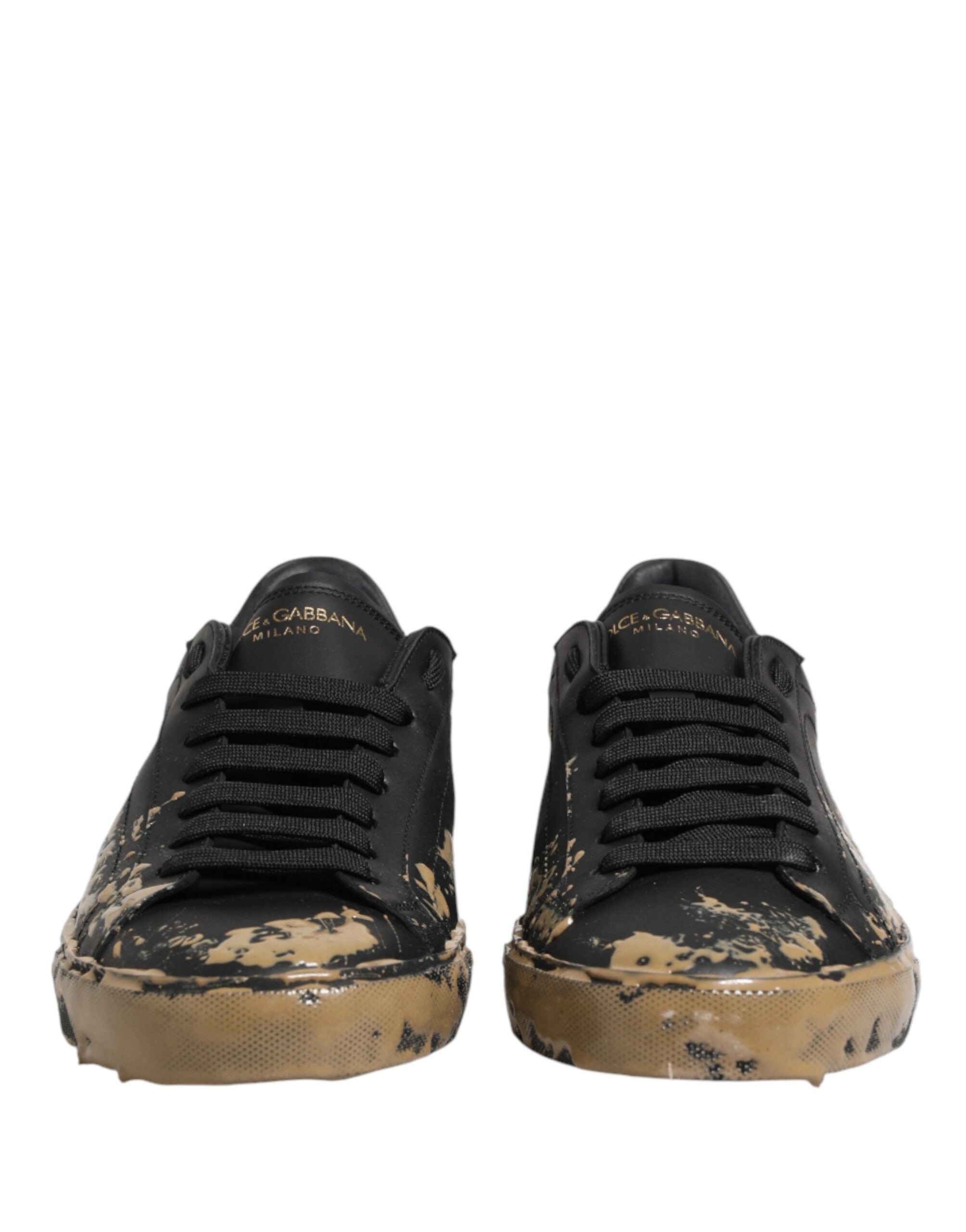 Chaussures sneakers basses Dolce & Gabbana Portofino noires avec effet boue, style décontracté et moderne.
